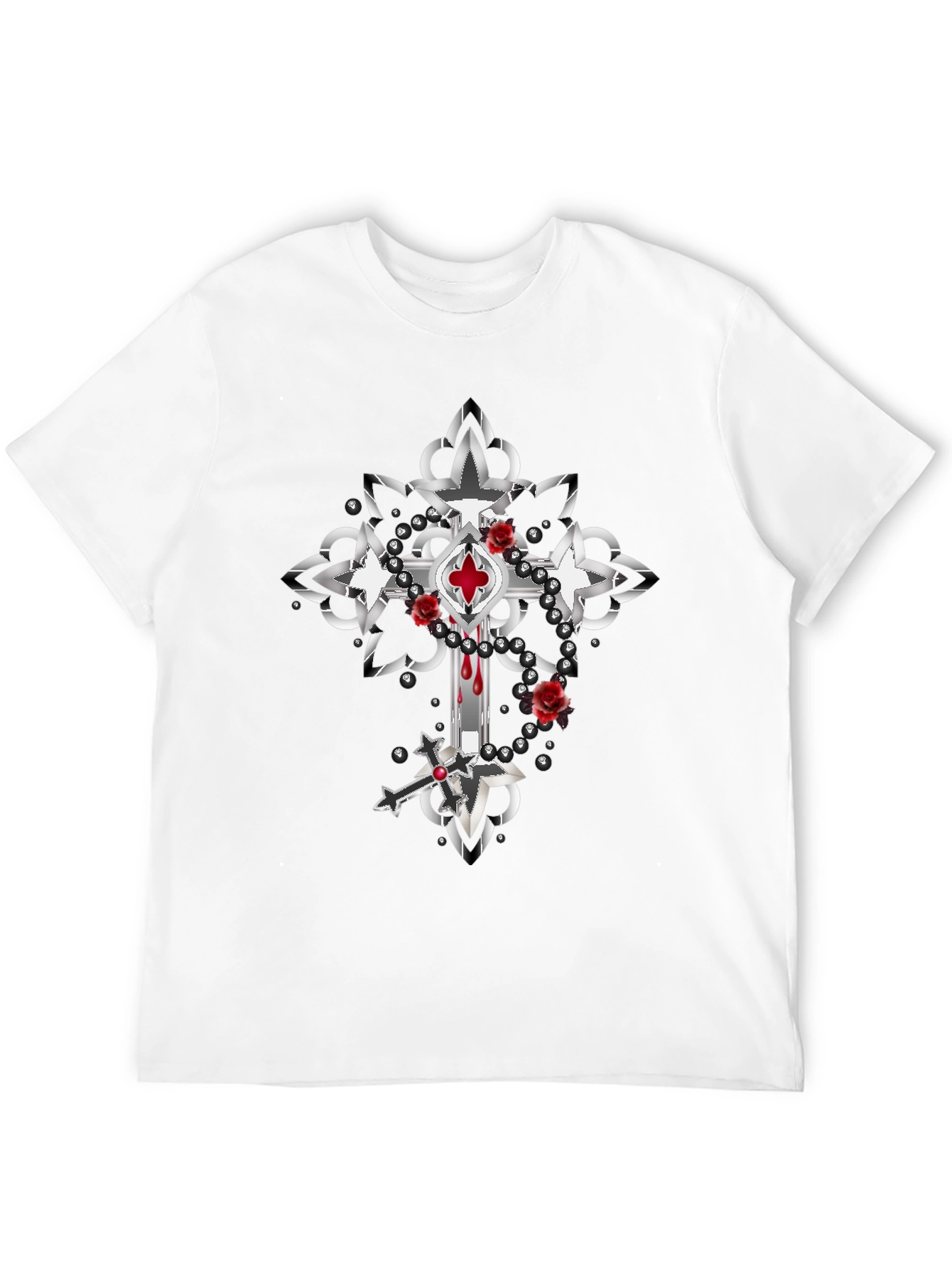 Gothic Cross Roses T-Shirt - Dark & Edgy Style