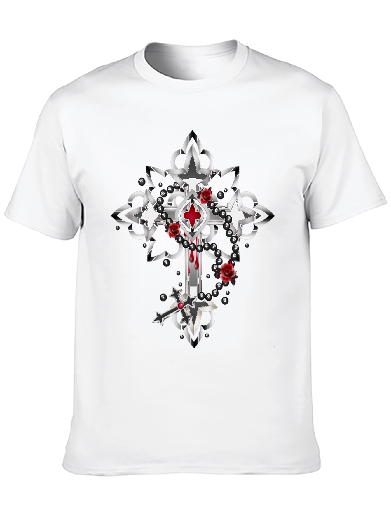 Gothic Cross Roses T-Shirt - Dark & Edgy Style