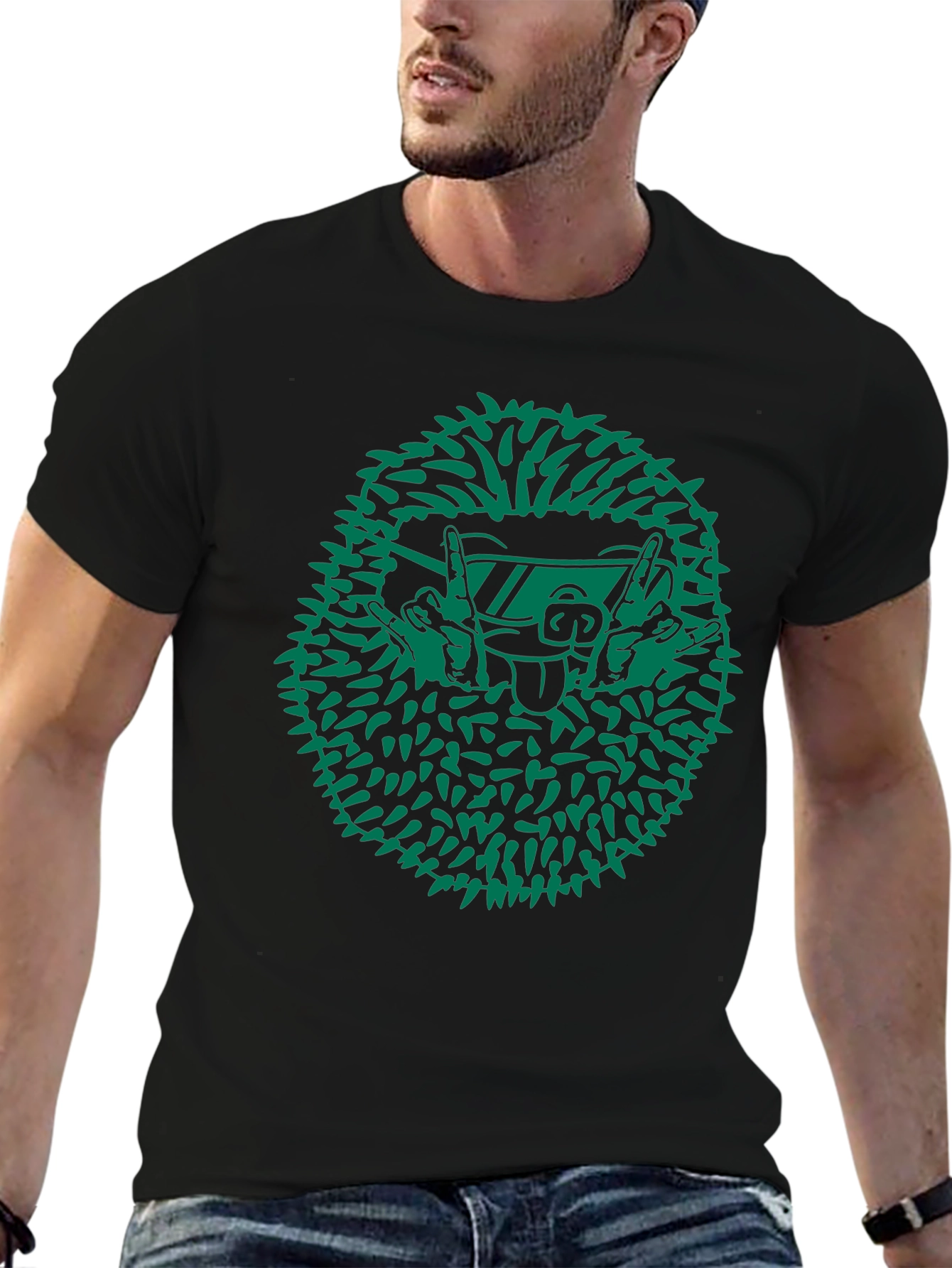 Cool Hedgehog Graphic Tee - Black Cotton