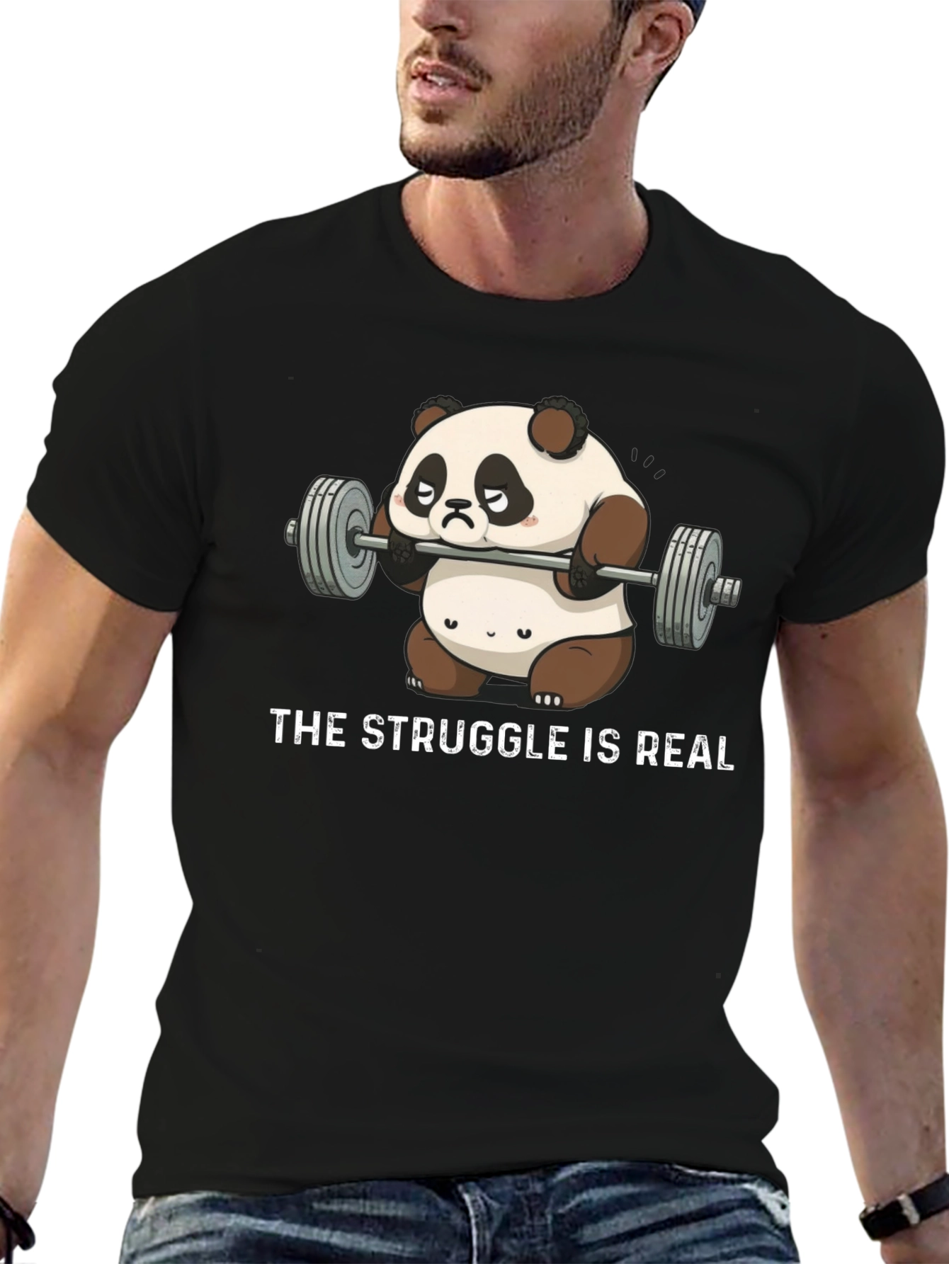 The Struggle is Real Panda Weightlifting Graphic T-Shirt