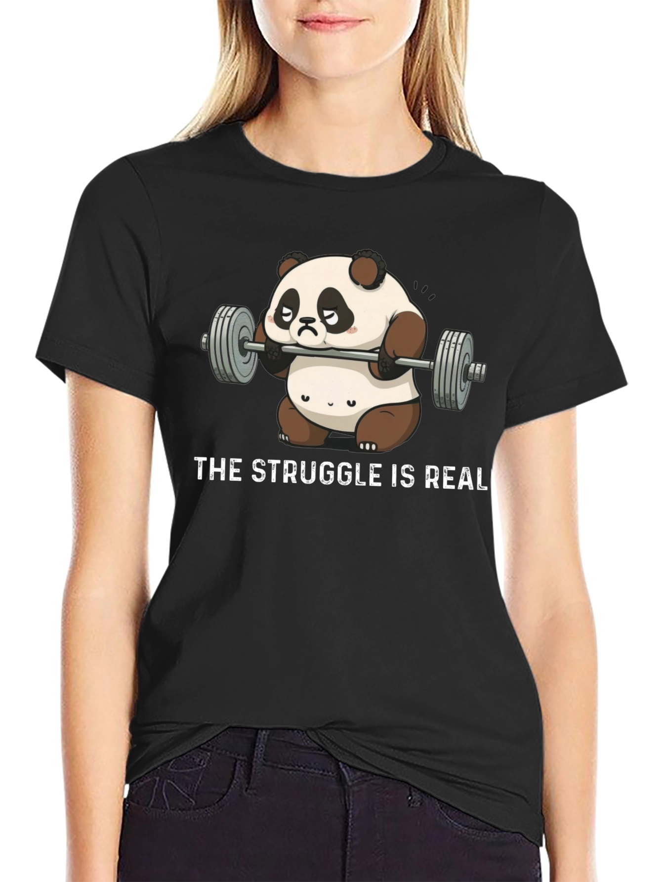 The Struggle is Real Panda Weightlifting Graphic T-Shirt