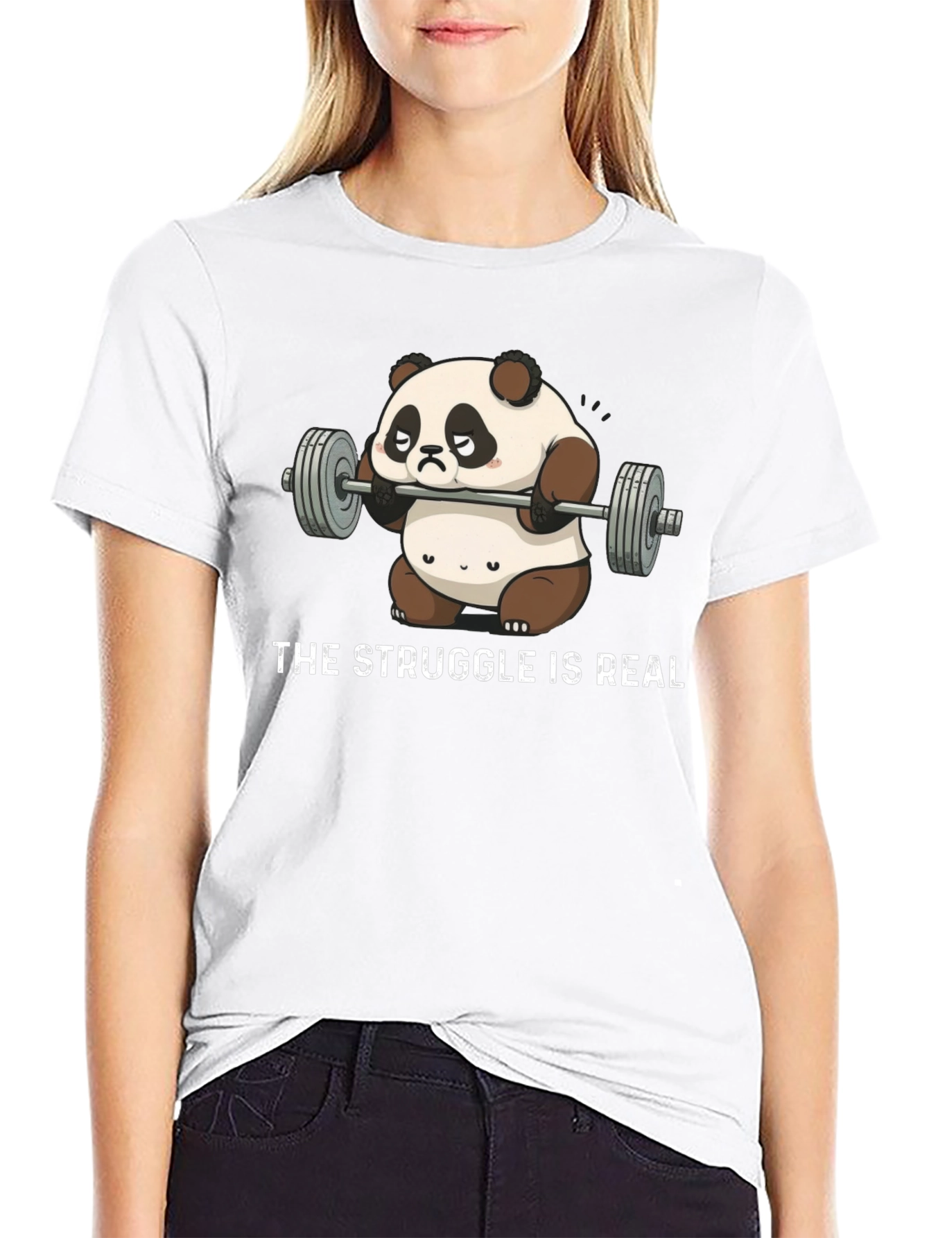 The Struggle is Real Panda Weightlifting Graphic T-Shirt