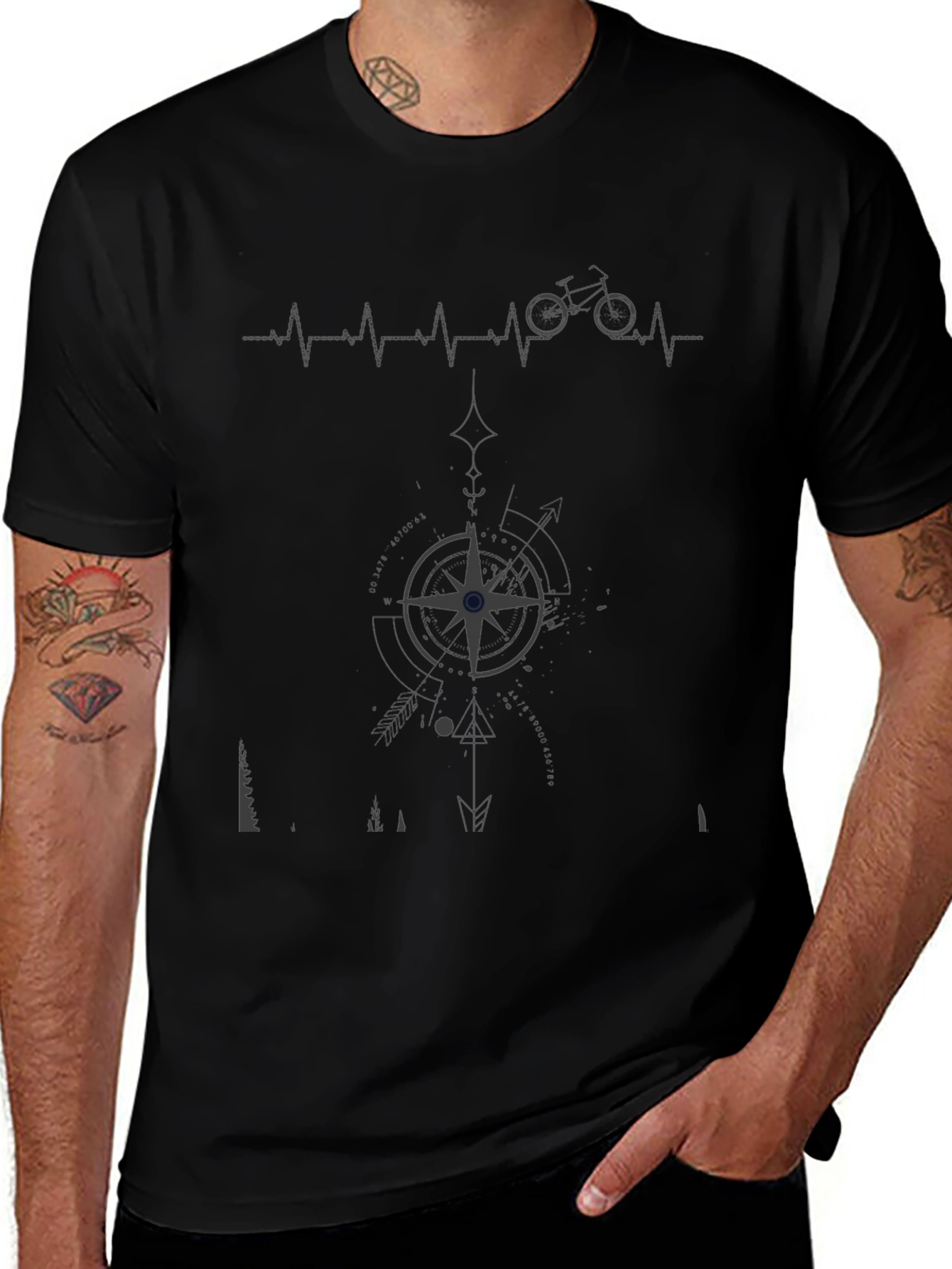 Mens Graphic Tee - Biking Compass Design