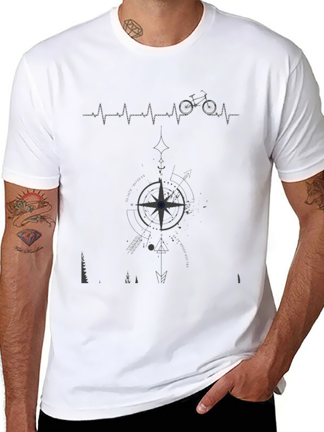 Mens Graphic Tee - Biking Compass Design