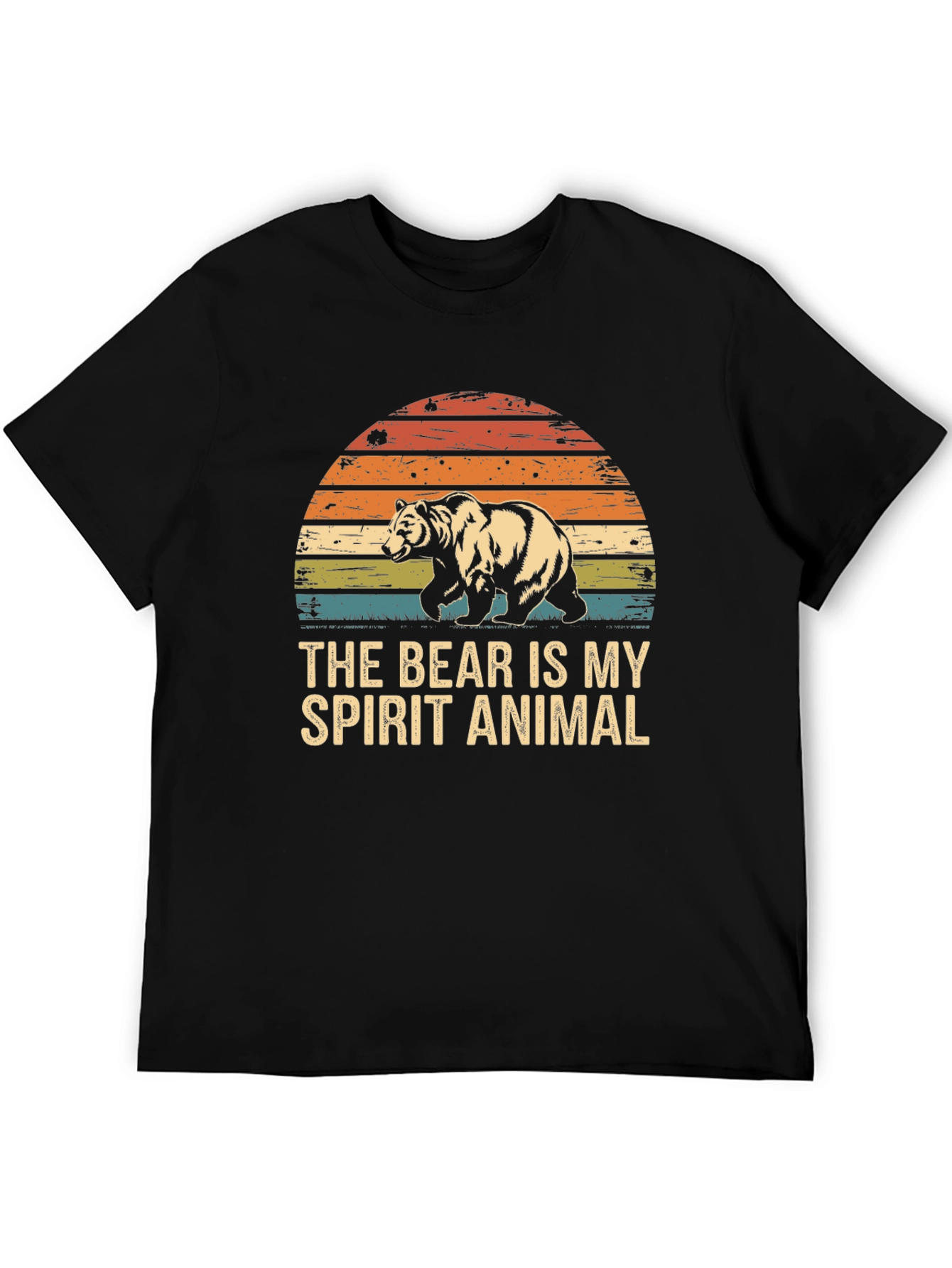 Bear Spirit Animal Graphic Tee - Retro Sunset Design