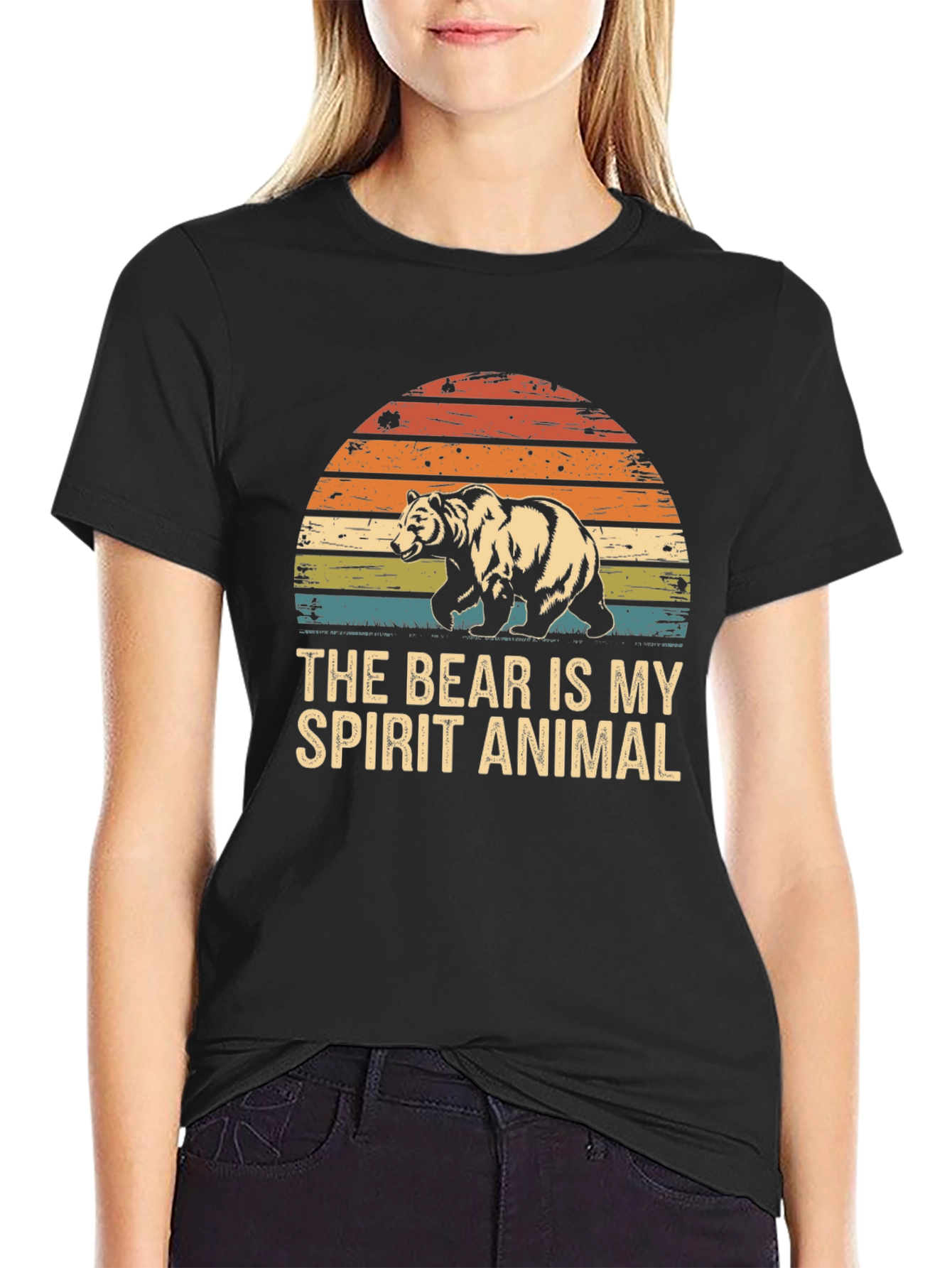 Bear Spirit Animal Graphic Tee - Retro Sunset Design