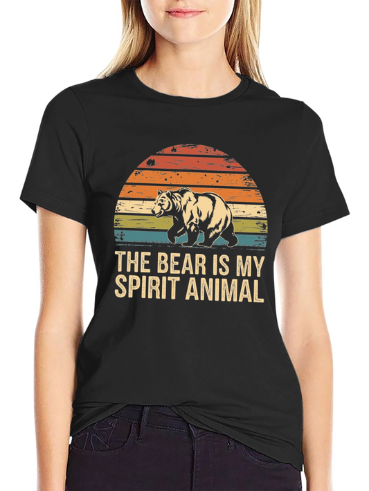 Bear Spirit Animal Graphic Tee - Retro Sunset Design