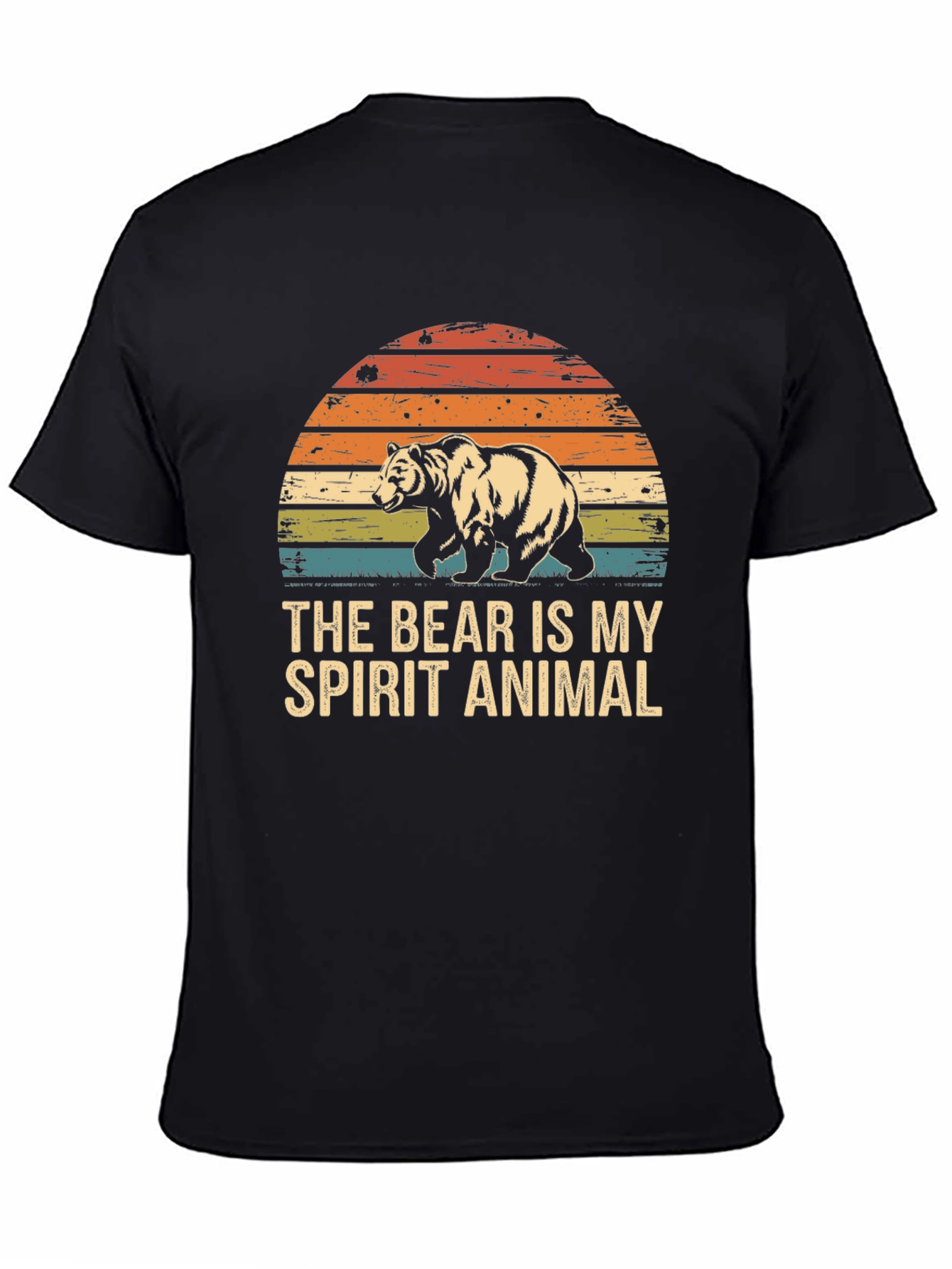 Bear Spirit Animal Graphic Tee - Retro Sunset Design