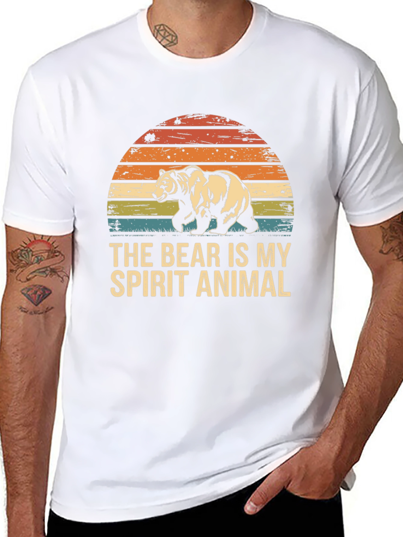 Bear Spirit Animal Graphic Tee - Retro Sunset Design