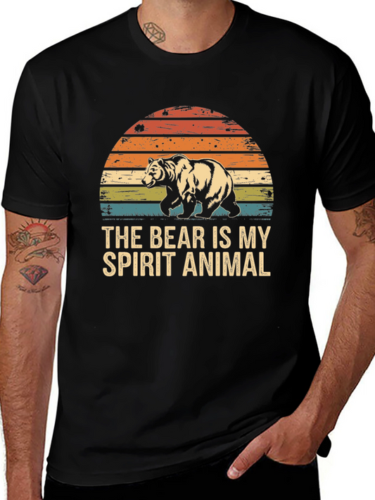 Bear Spirit Animal Graphic Tee - Retro Sunset Design