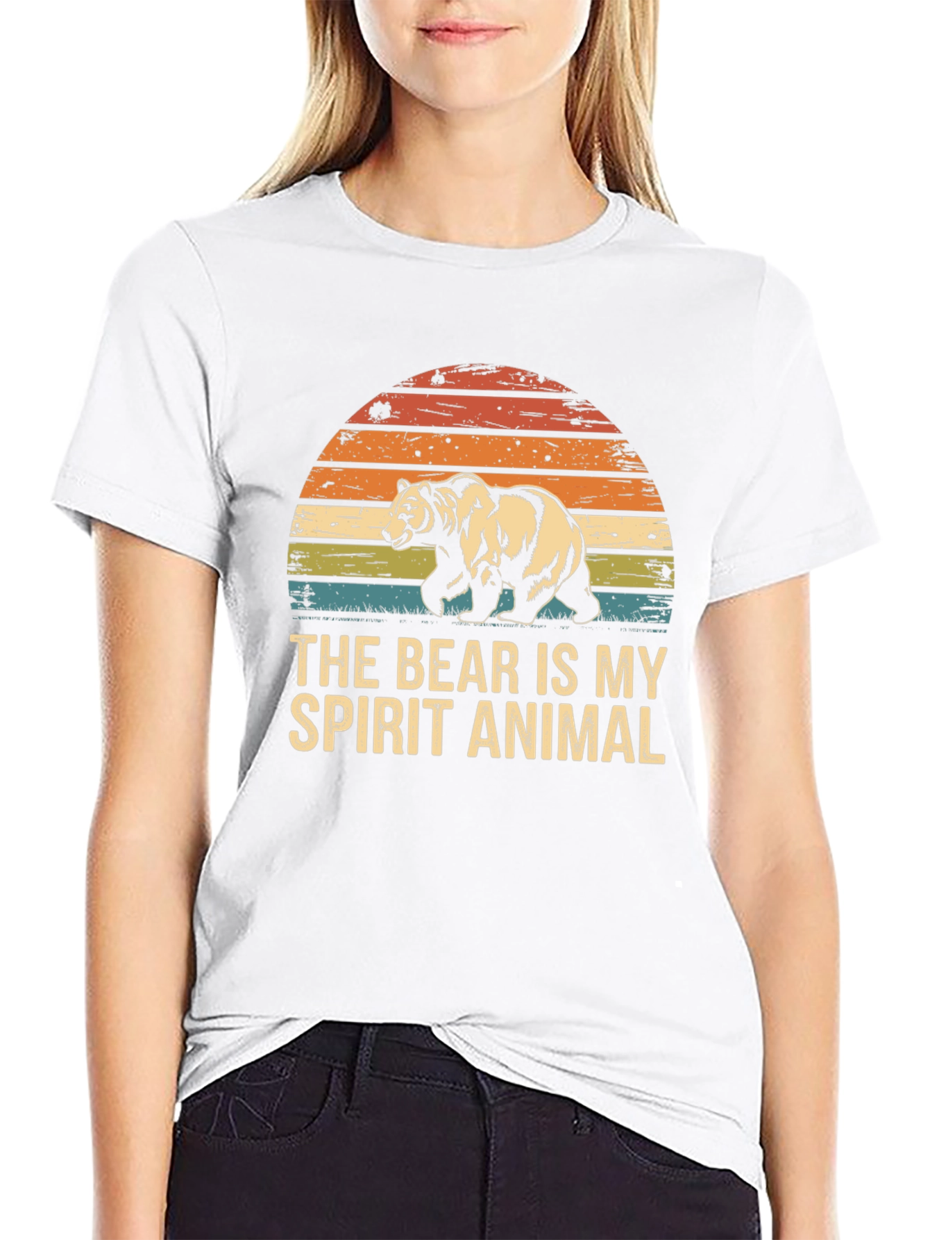 Bear Spirit Animal Graphic Tee - Retro Sunset Design