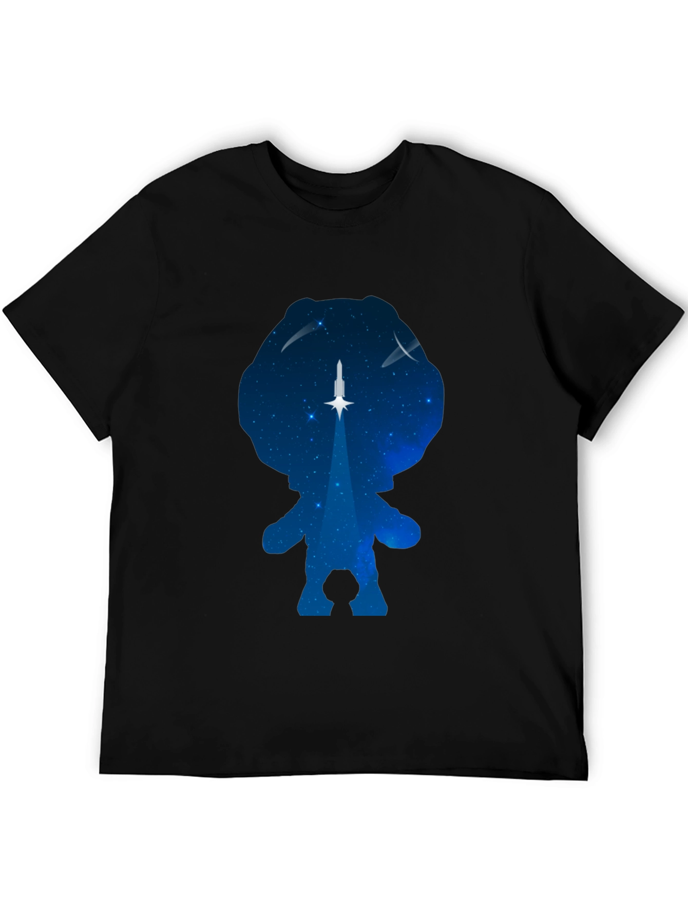 Astronaut Silhouette Rocket Launch Black T-Shirt