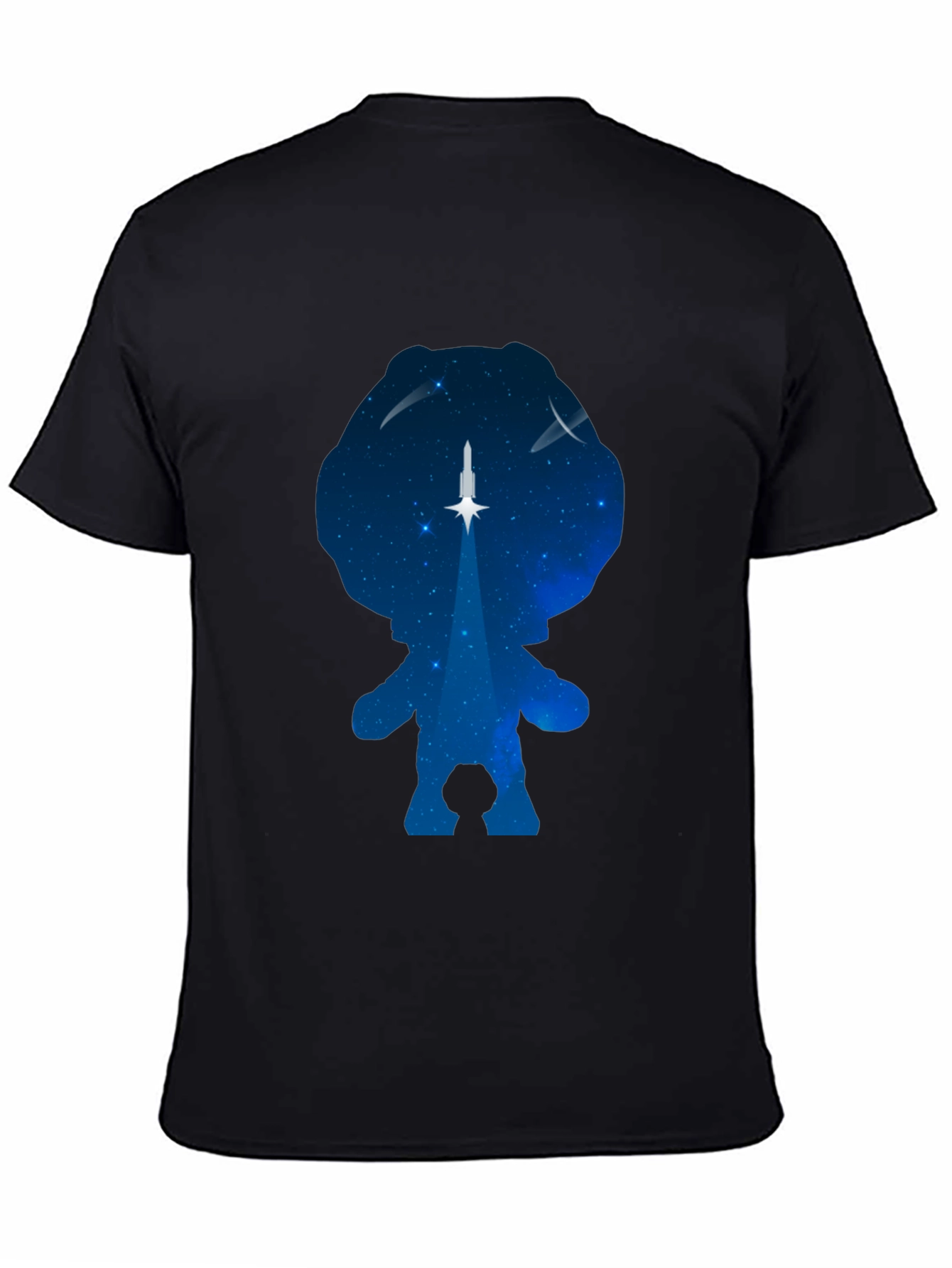 Astronaut Silhouette Rocket Launch Black T-Shirt