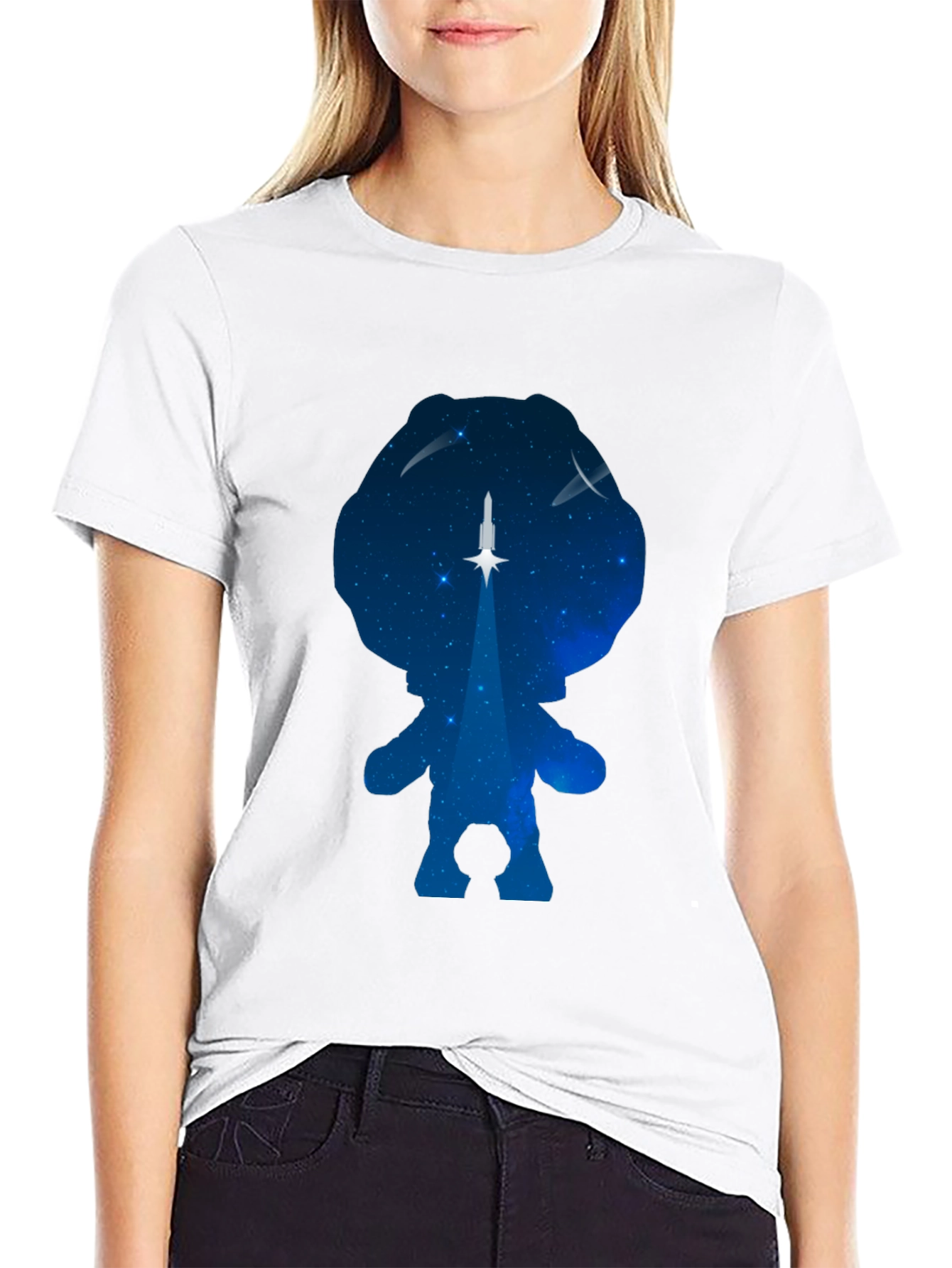 Astronaut Silhouette Rocket Launch Black T-Shirt