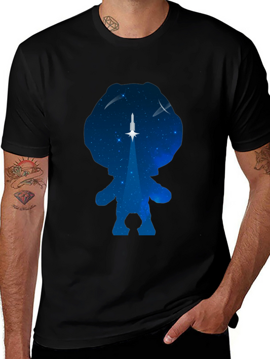 Astronaut Silhouette Rocket Launch Black T-Shirt