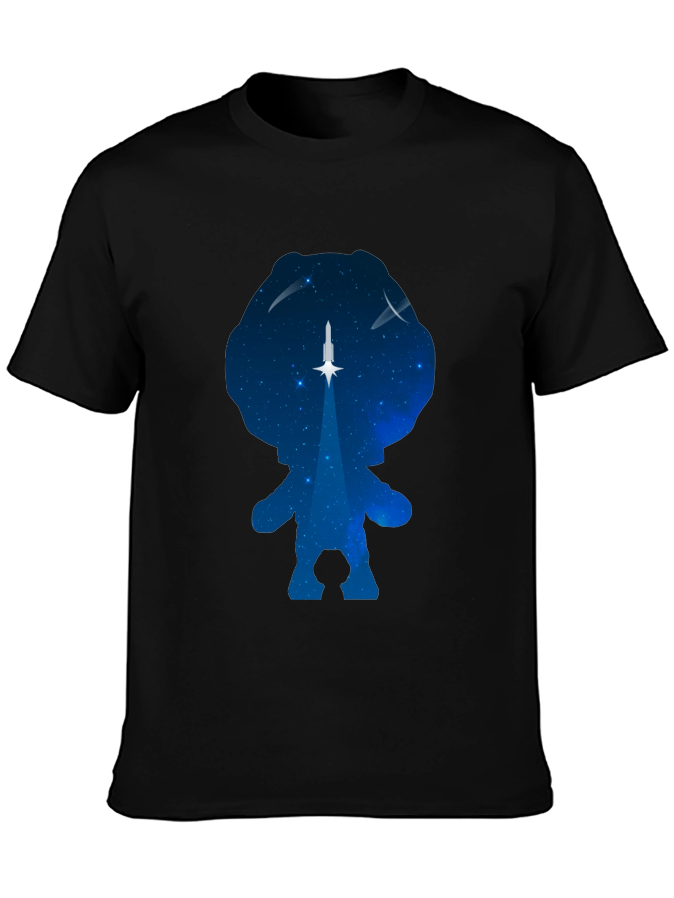 Astronaut Silhouette Rocket Launch Black T-Shirt