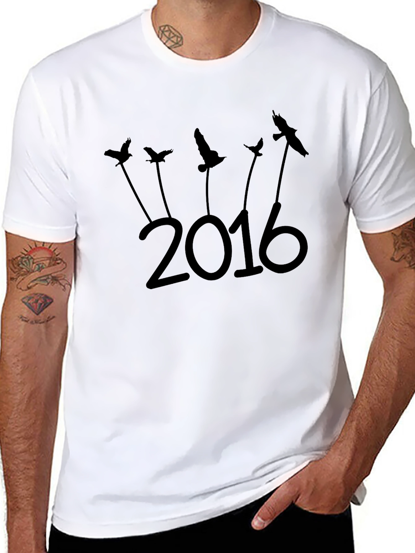 2016 Bird Silhouette Graphic Tee - Stylish & Unique