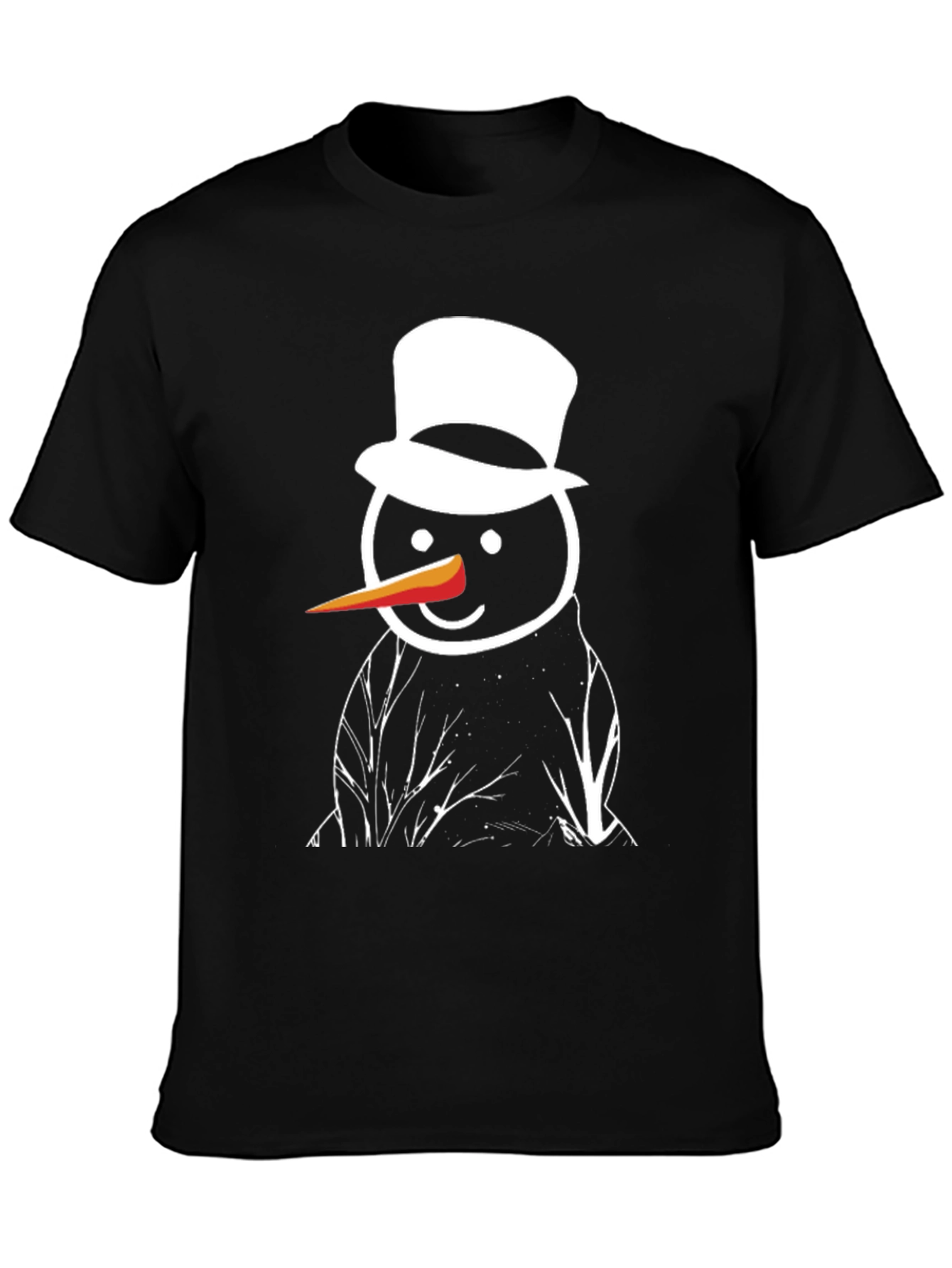 Snowman Graphic Tee - Black Cotton T-Shirt