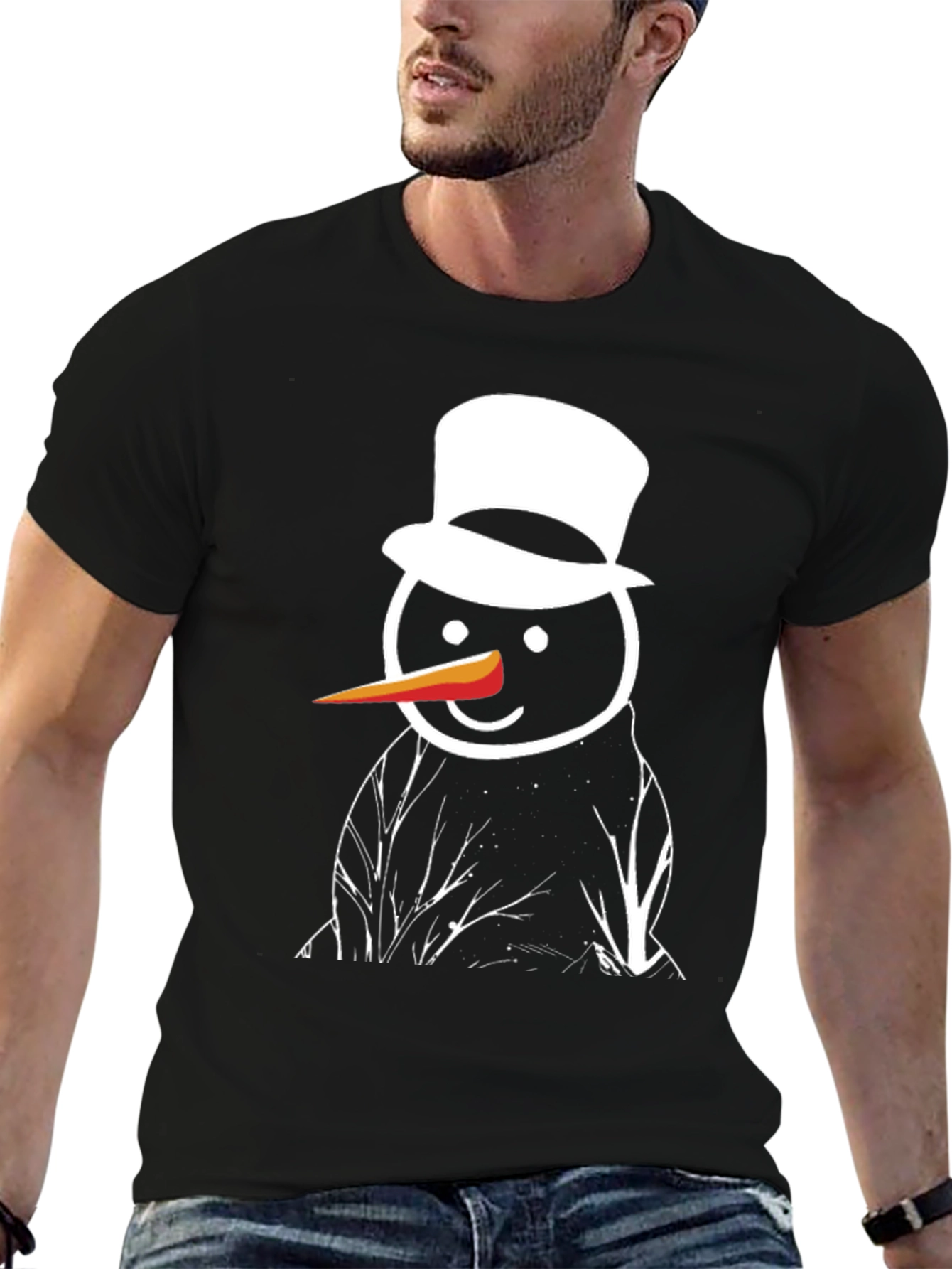 Snowman Graphic Tee - Black Cotton T-Shirt