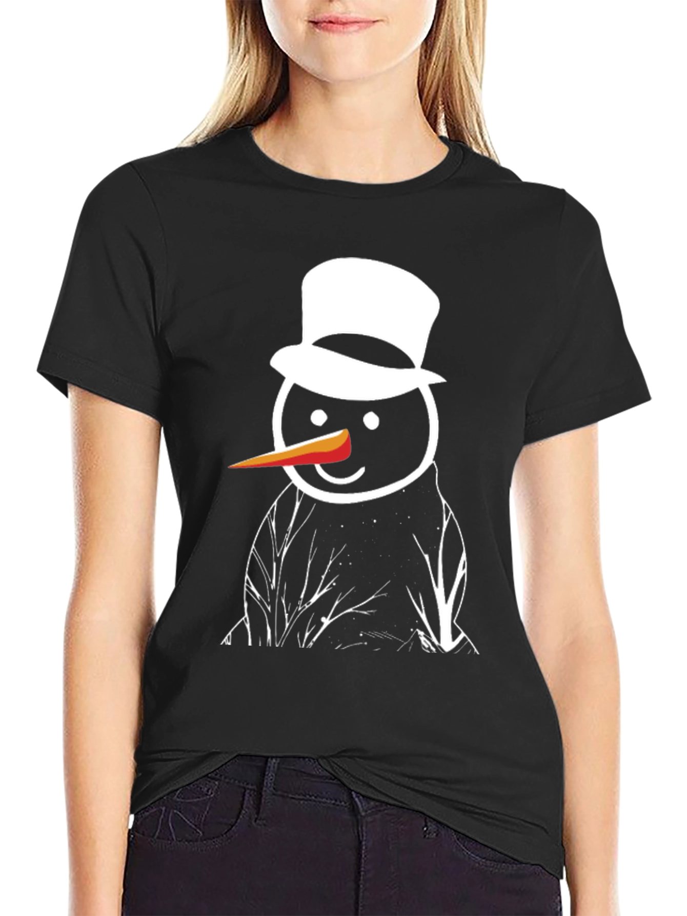 Snowman Graphic Tee - Black Cotton T-Shirt