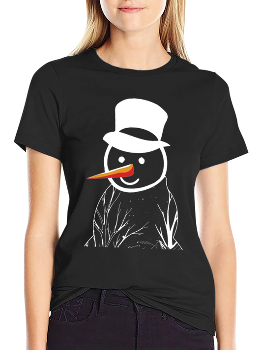 Snowman Graphic Tee - Black Cotton T-Shirt