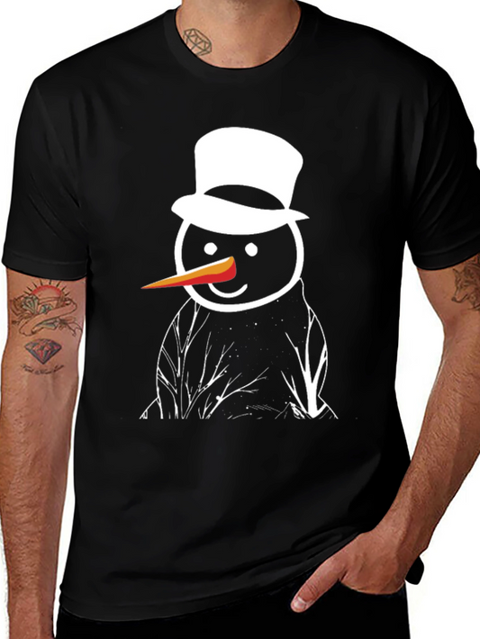 Snowman Graphic Tee - Black Cotton T-Shirt