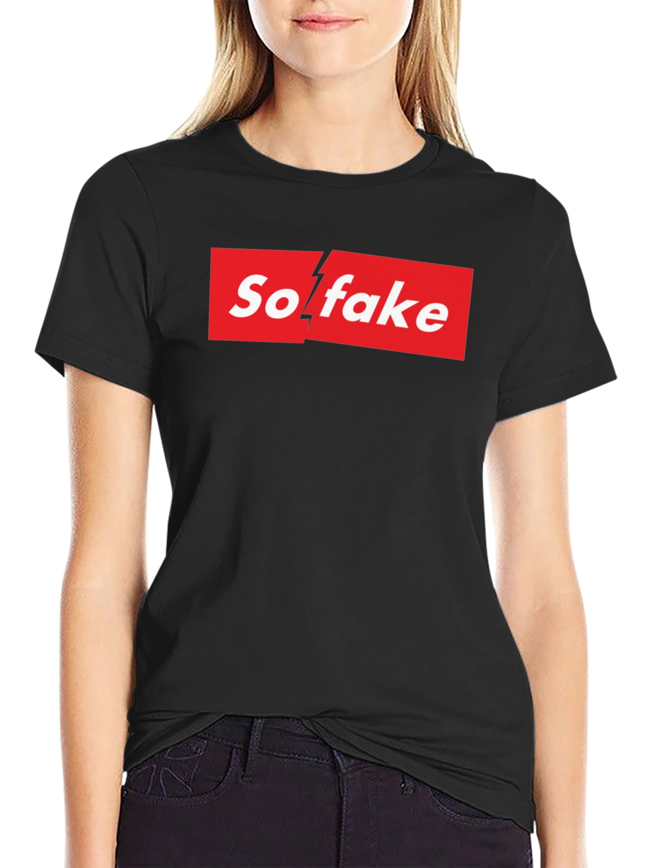 So Fake Box Logo Graphic Tee - Novelty T-Shirt