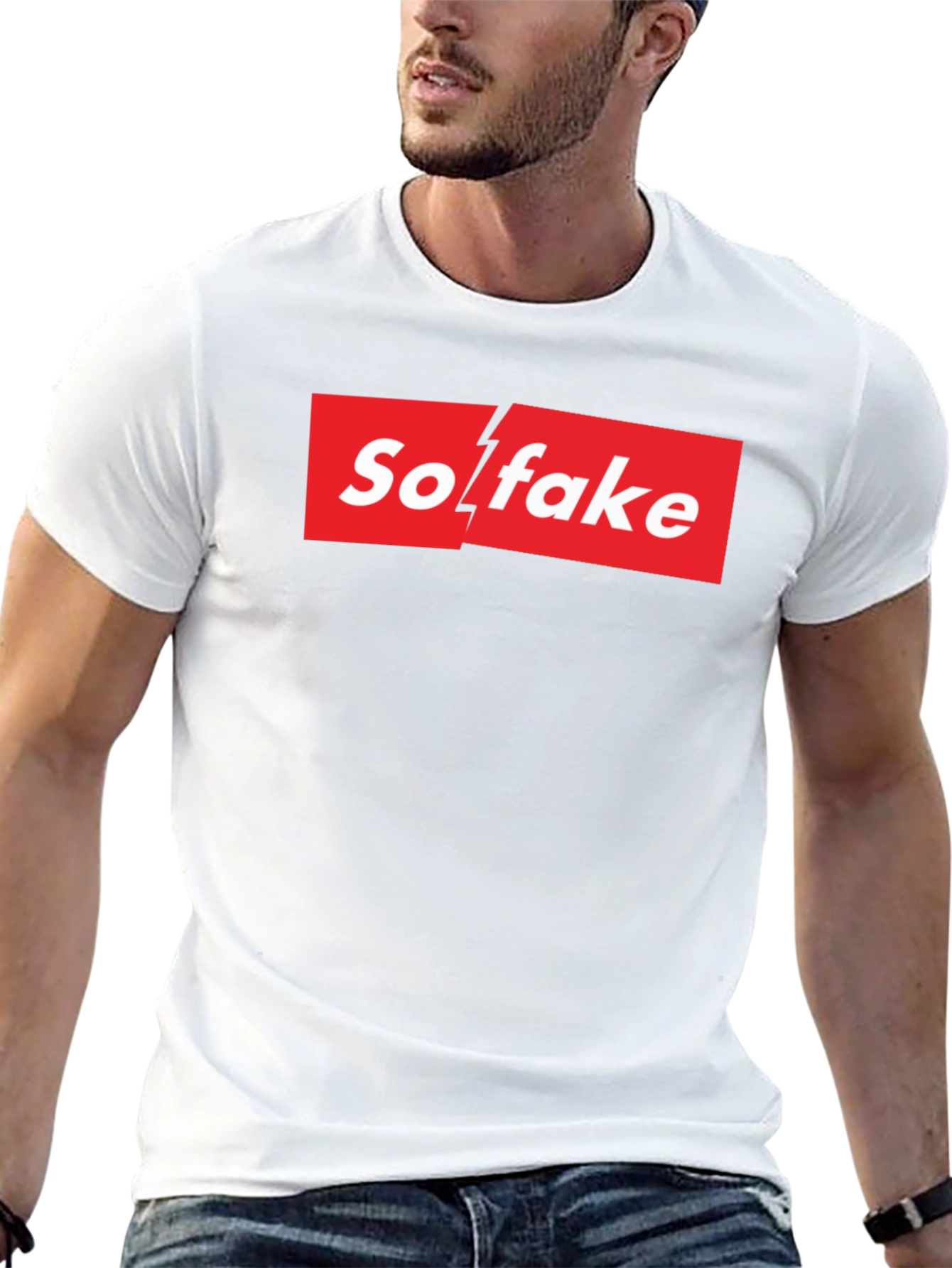 So Fake Box Logo Graphic Tee - Novelty T-Shirt