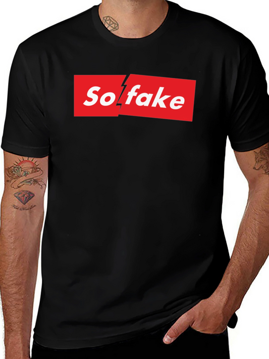 So Fake Box Logo Graphic Tee - Novelty T-Shirt