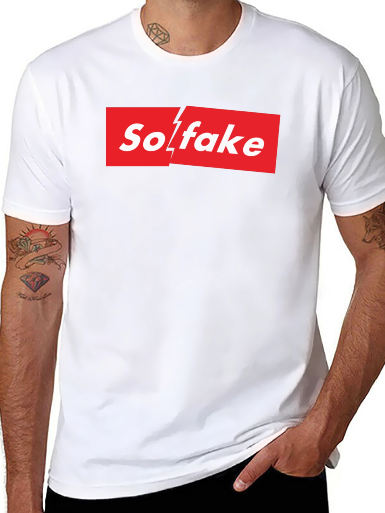 So Fake Box Logo Graphic Tee - Novelty T-Shirt