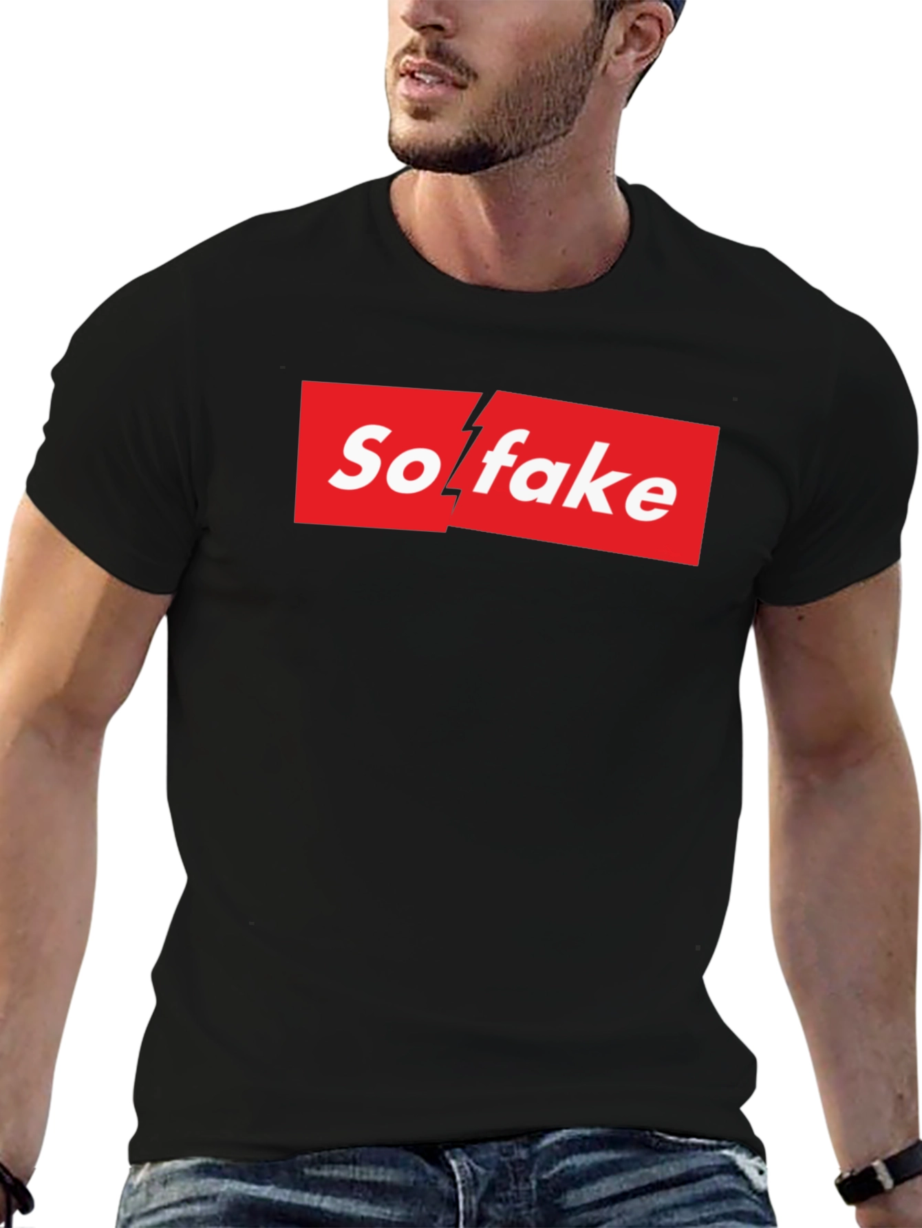 So Fake Box Logo Graphic Tee - Novelty T-Shirt