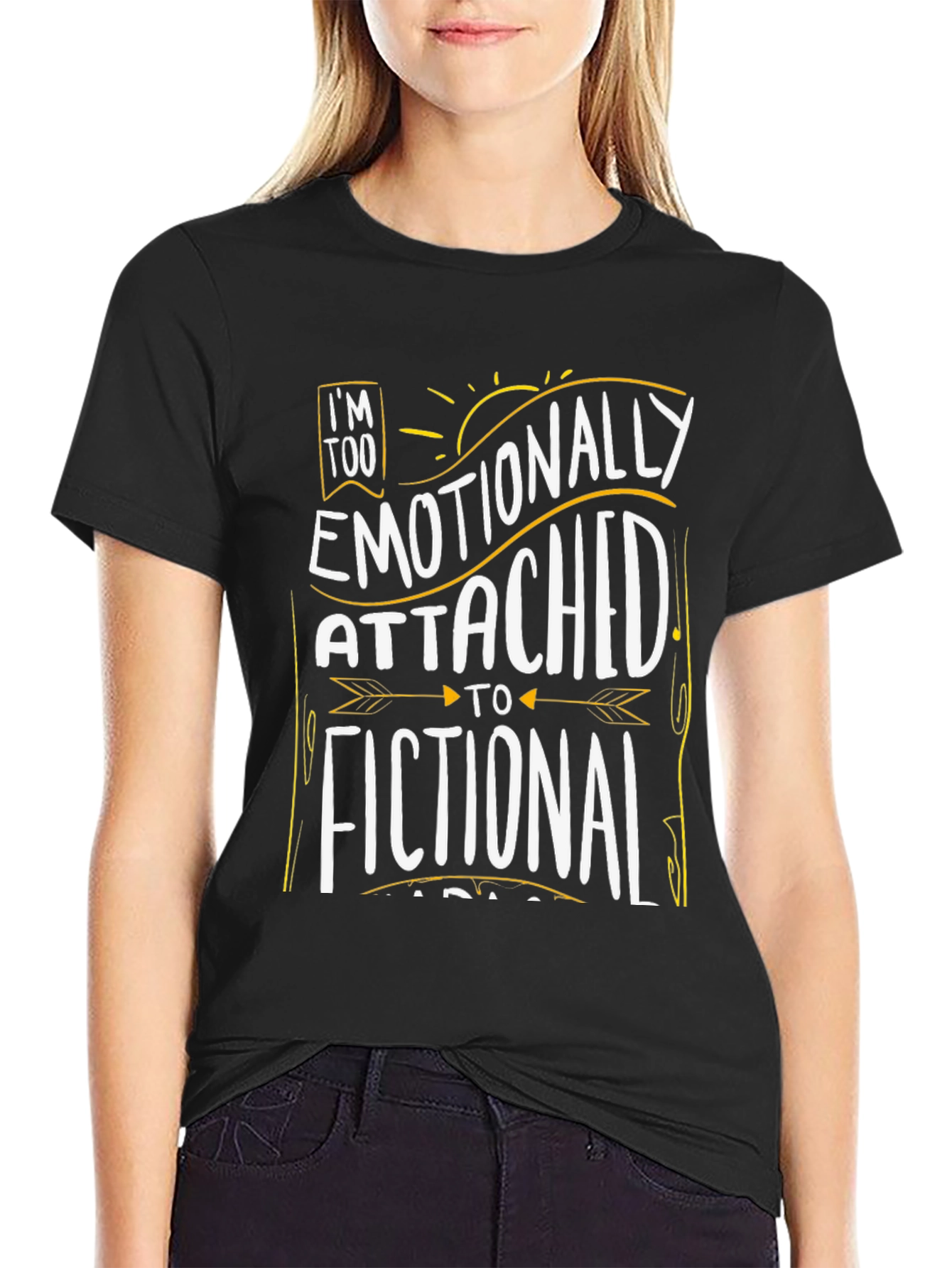 Emotionally Attached Fictional Characters Black Graphic Tee
