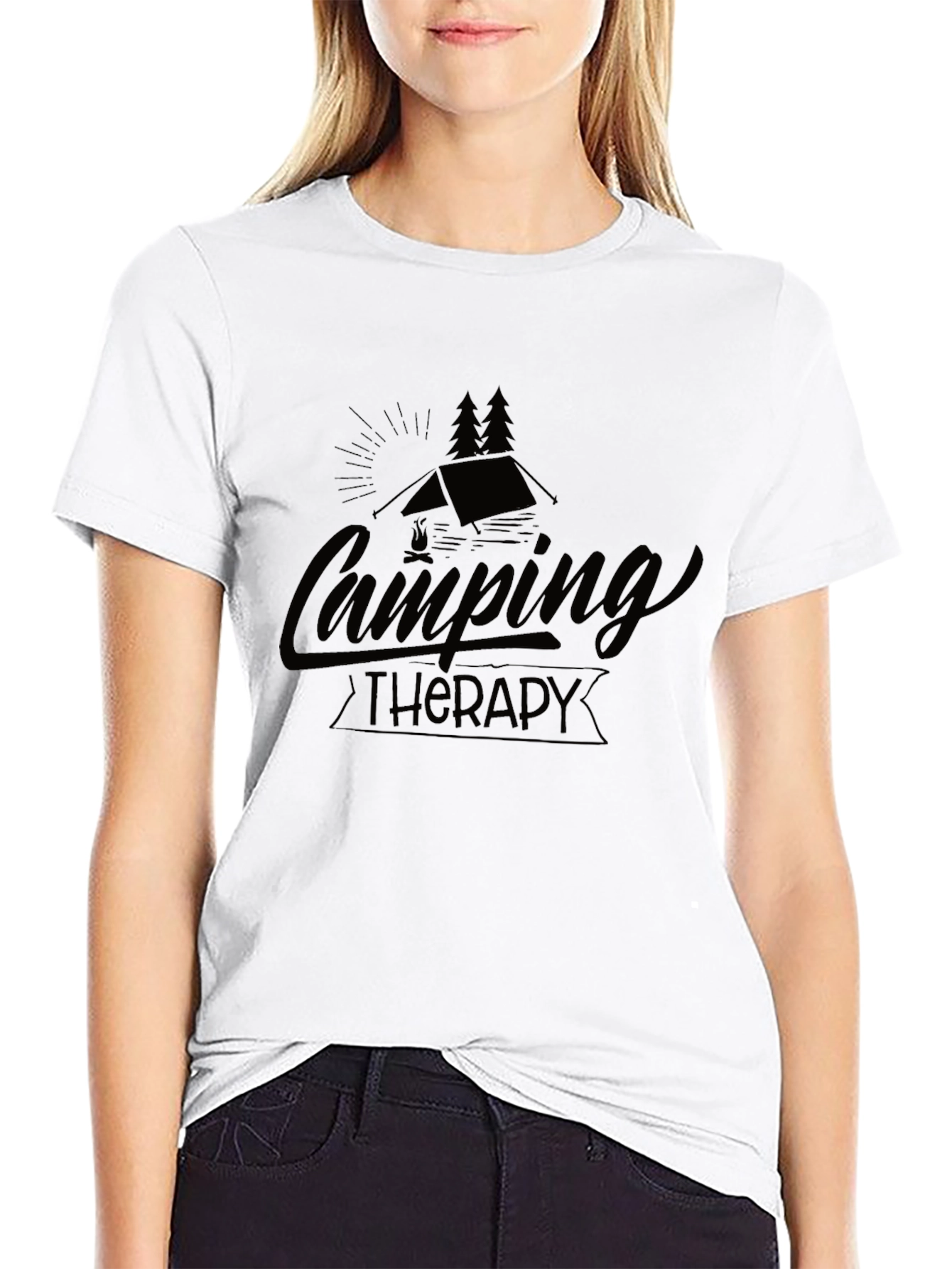 Camping Therapy Graphic Tee - Black