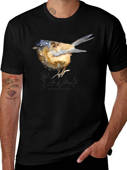 Watercolor Bird Graphic Tee - Stylish Black T-Shirt