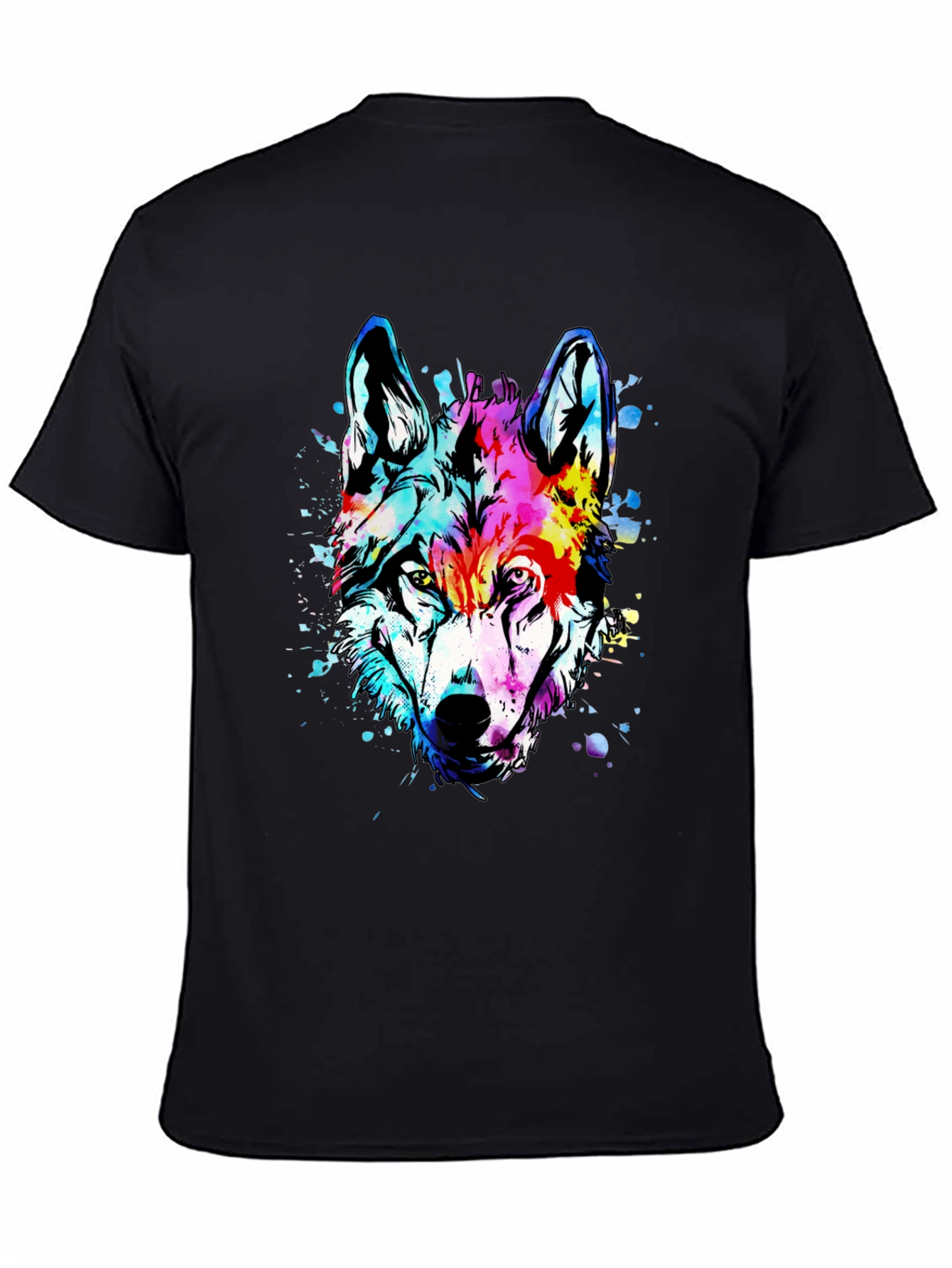 Vivid Wolf Graphic Tee - Mens Black Cotton T-Shirt
