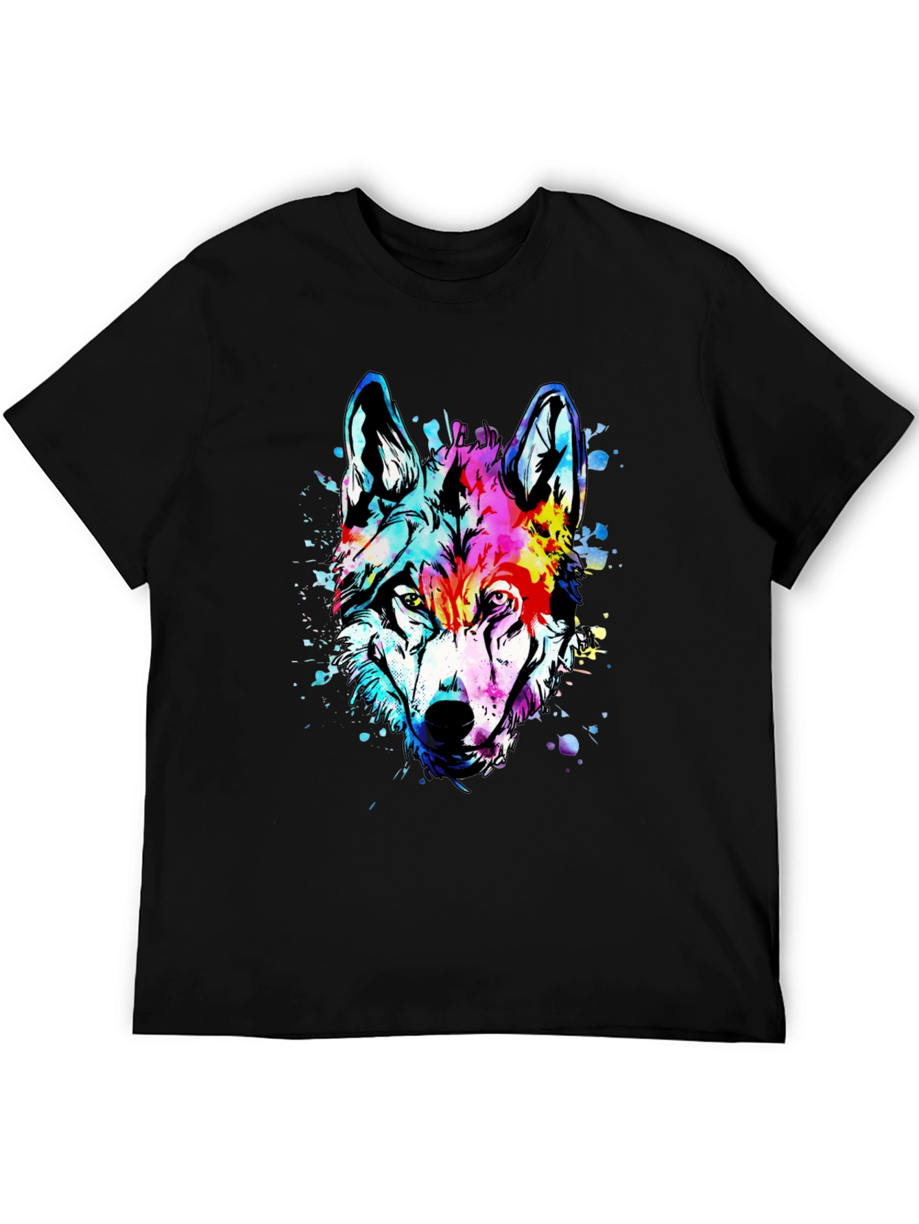 Vivid Wolf Graphic Tee - Mens Black Cotton T-Shirt