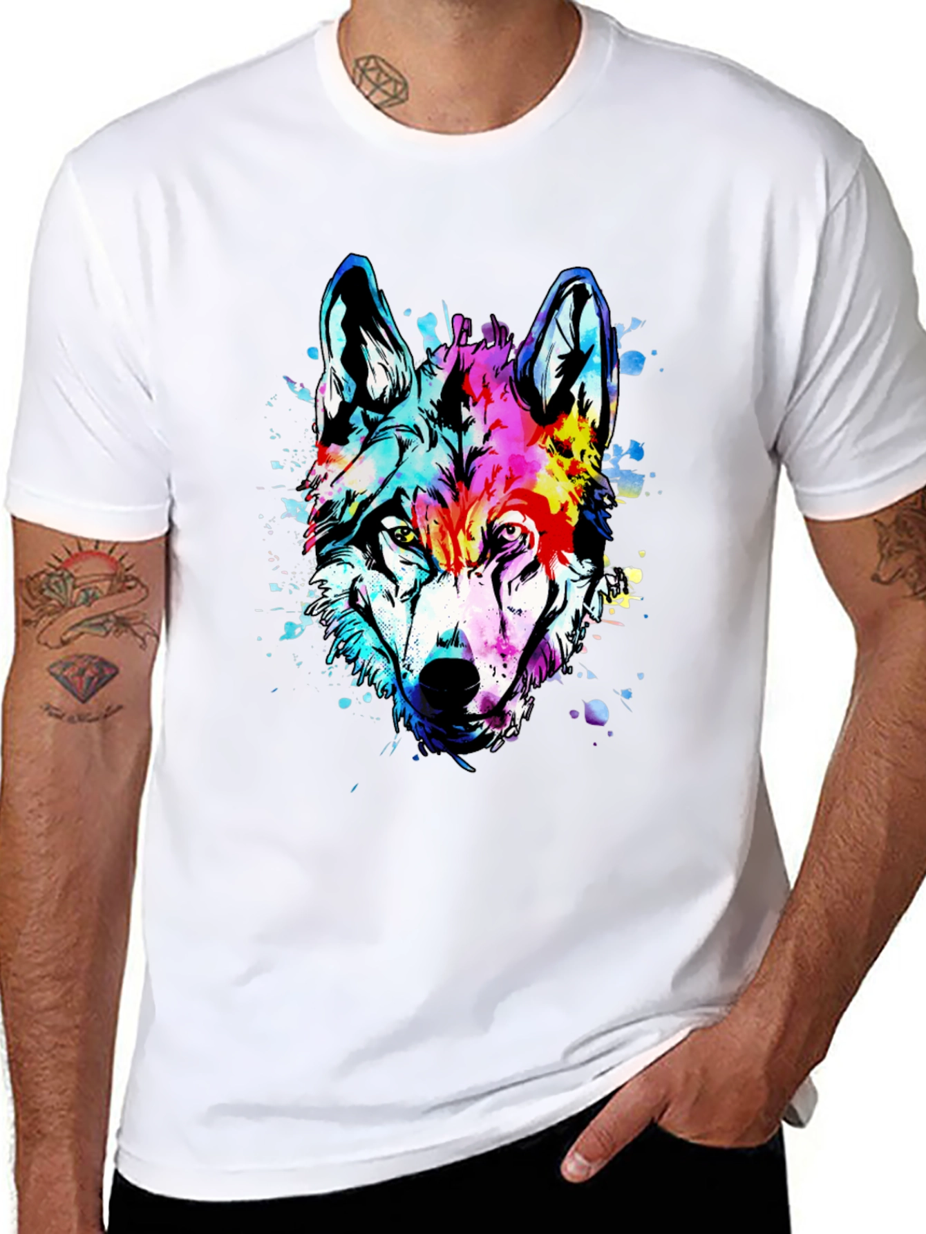 Vivid Wolf Graphic Tee - Mens Black Cotton T-Shirt