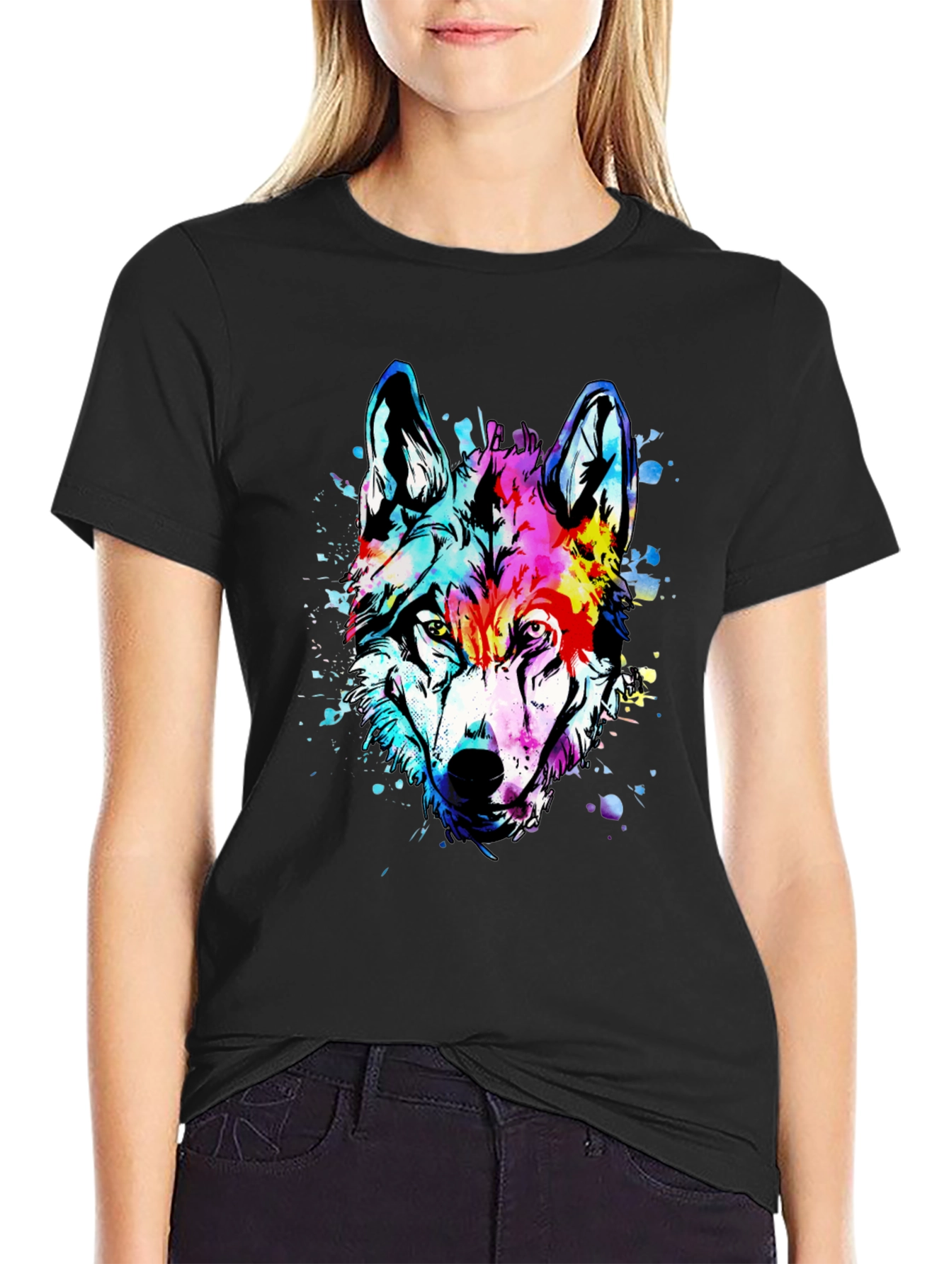 Vivid Wolf Graphic Tee - Mens Black Cotton T-Shirt