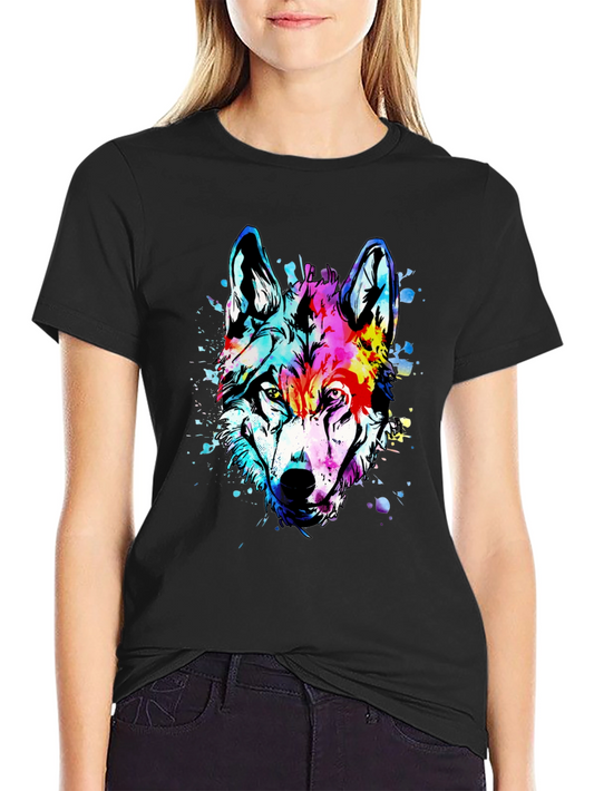 Vivid Wolf Graphic Tee - Mens Black Cotton T-Shirt