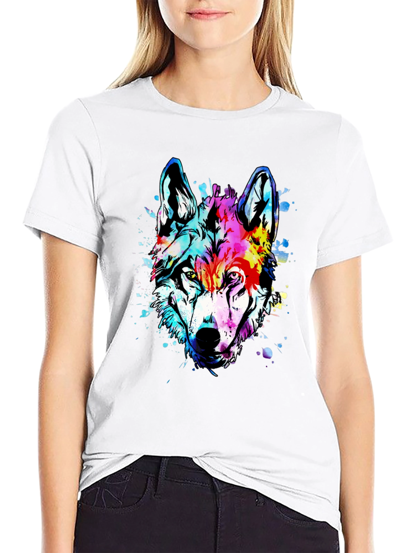 Vivid Wolf Graphic Tee - Mens Black Cotton T-Shirt