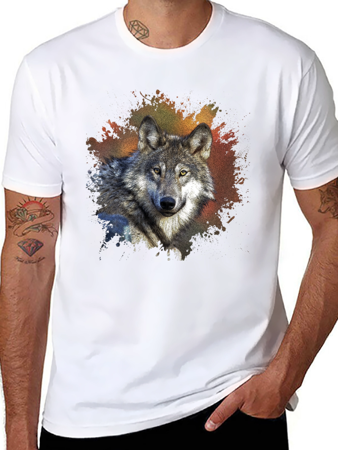 Wolf Graphic Tee - Mens Black Crew Neck T-Shirt