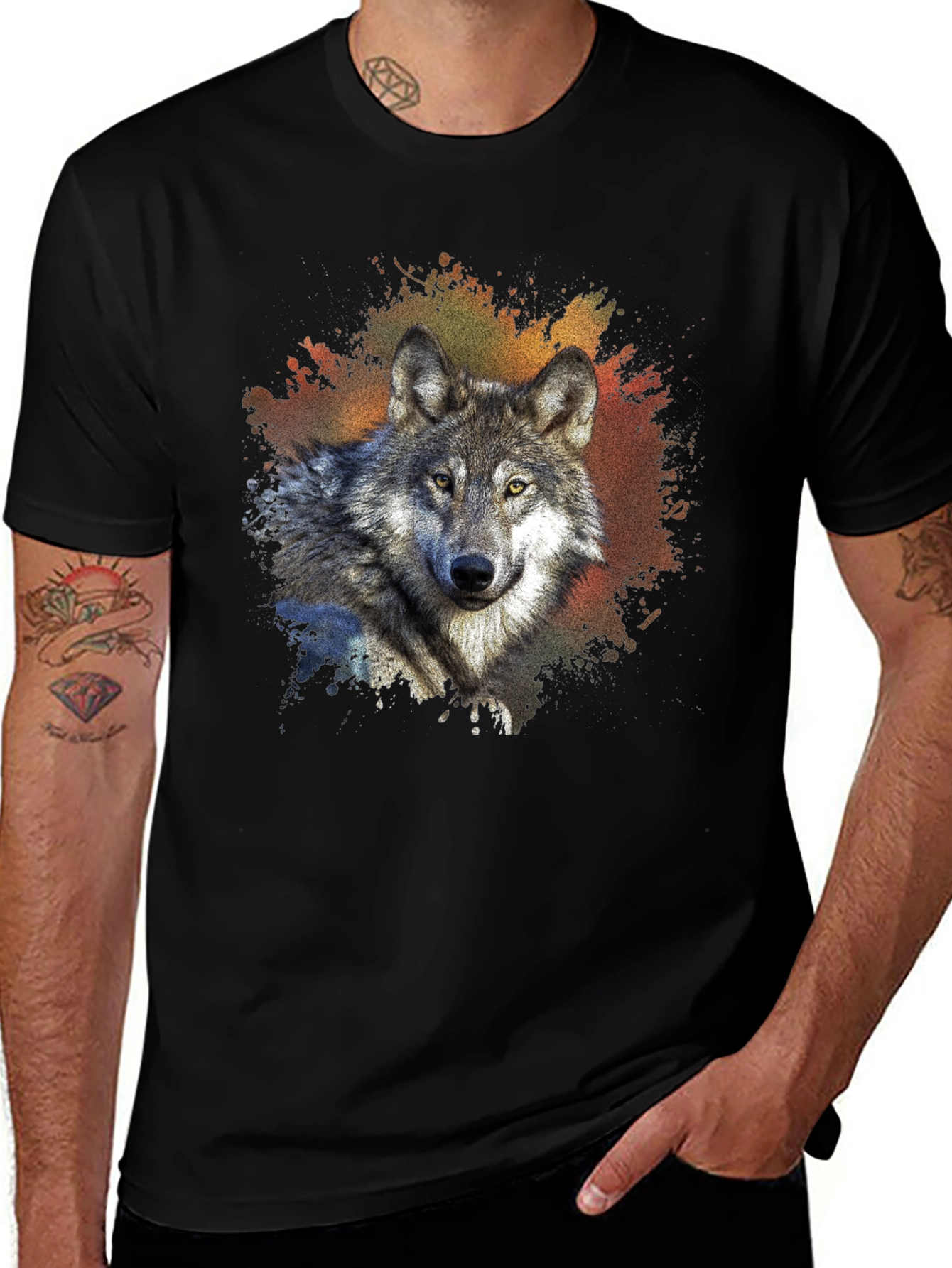 Wolf Graphic Tee - Mens Black Crew Neck T-Shirt