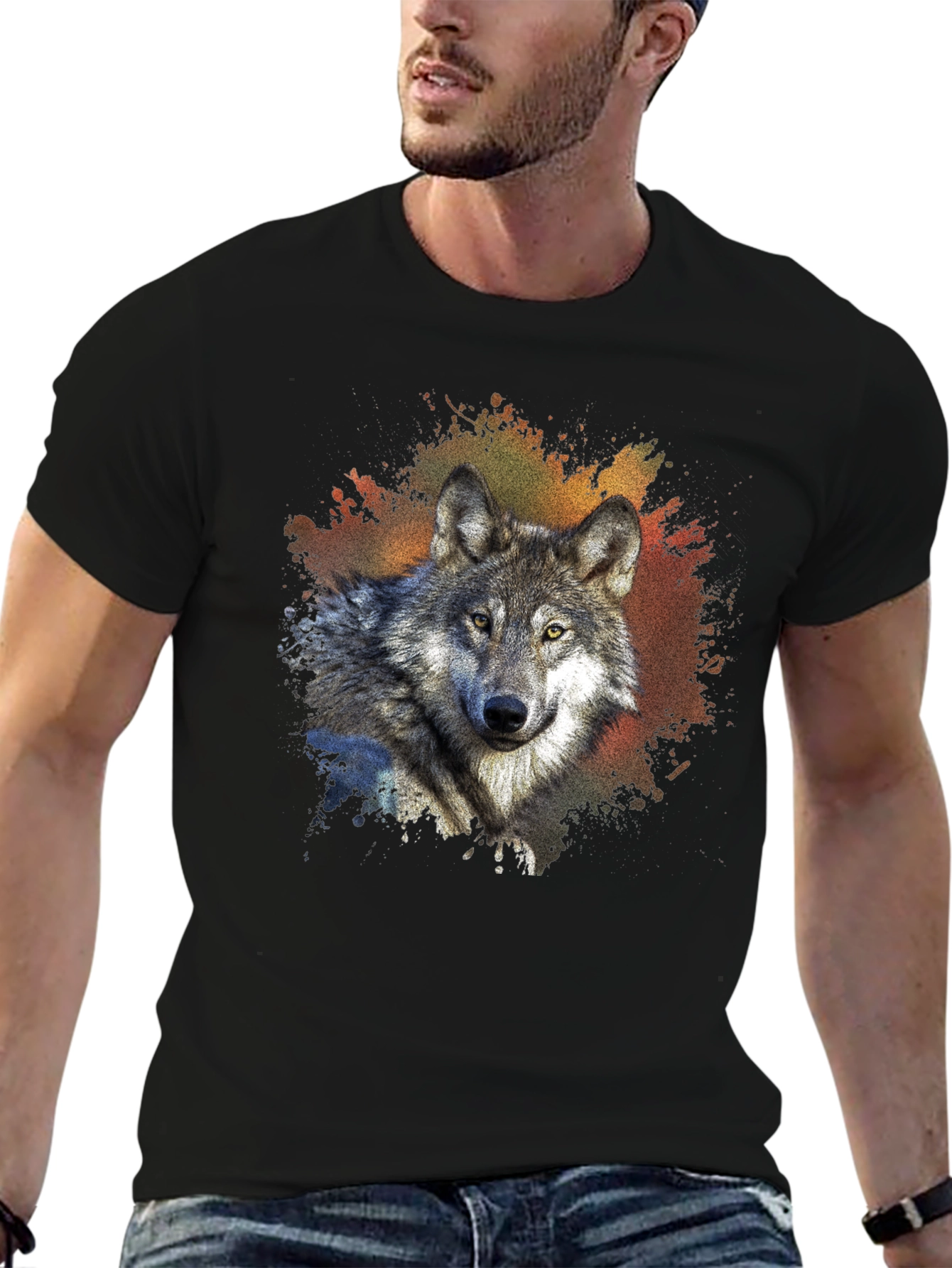 Wolf Graphic Tee - Mens Black Crew Neck T-Shirt