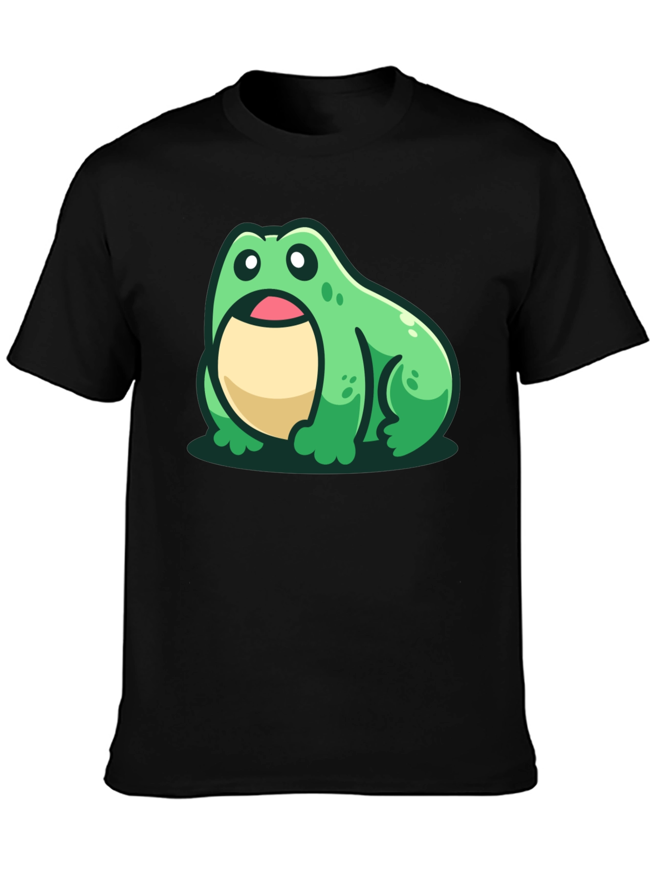 Cute Frog Graphic Tee - Black Cotton T-Shirt