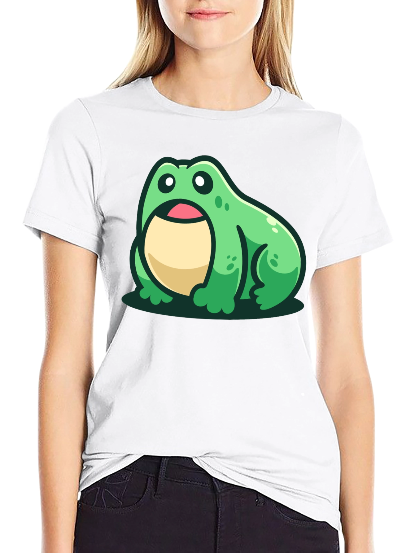 Cute Frog Graphic Tee - Black Cotton T-Shirt