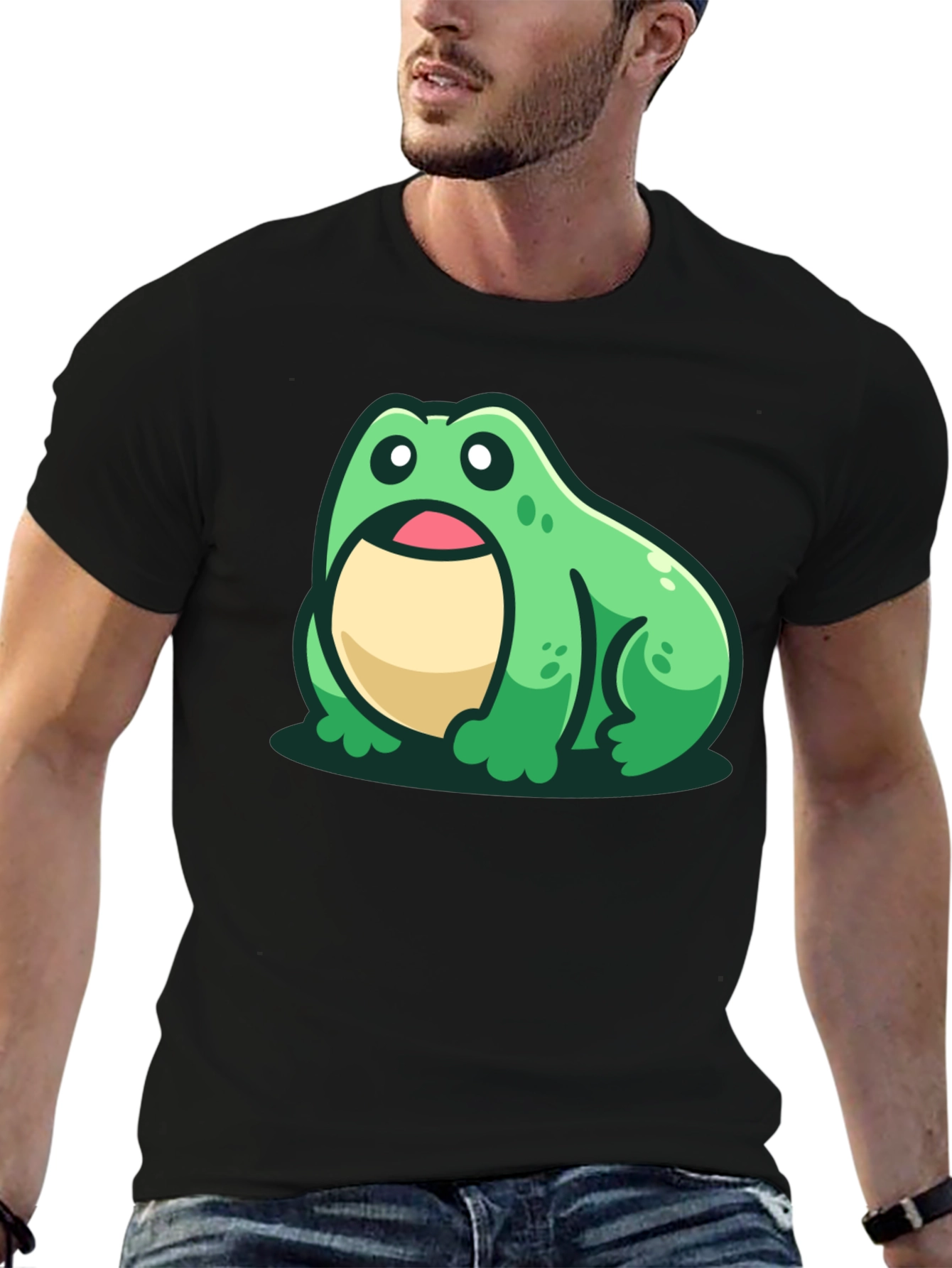 Cute Frog Graphic Tee - Black Cotton T-Shirt