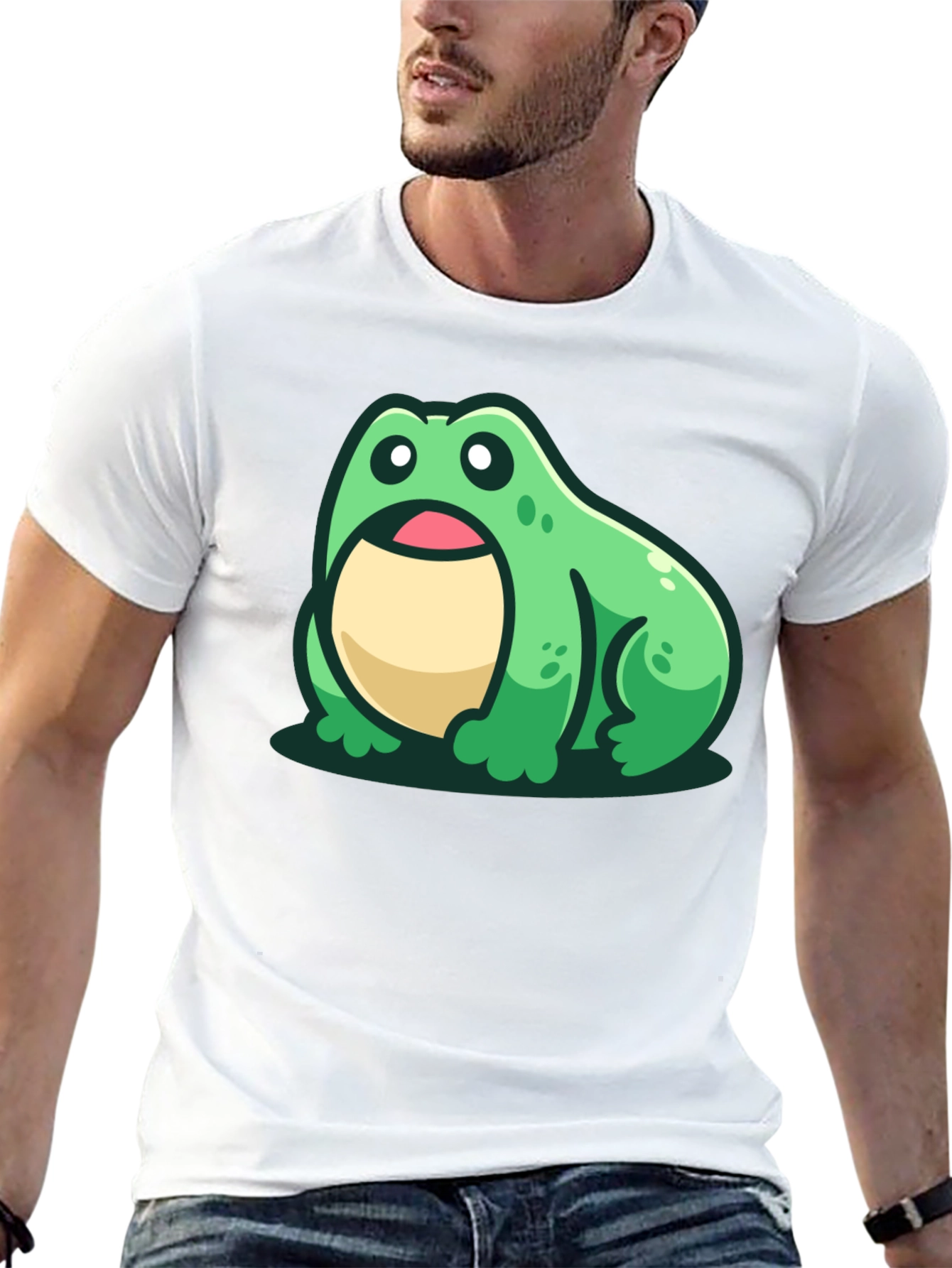 Cute Frog Graphic Tee - Black Cotton T-Shirt