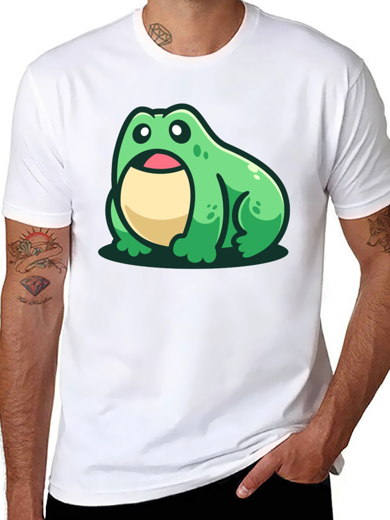 Cute Frog Graphic Tee - Black Cotton T-Shirt