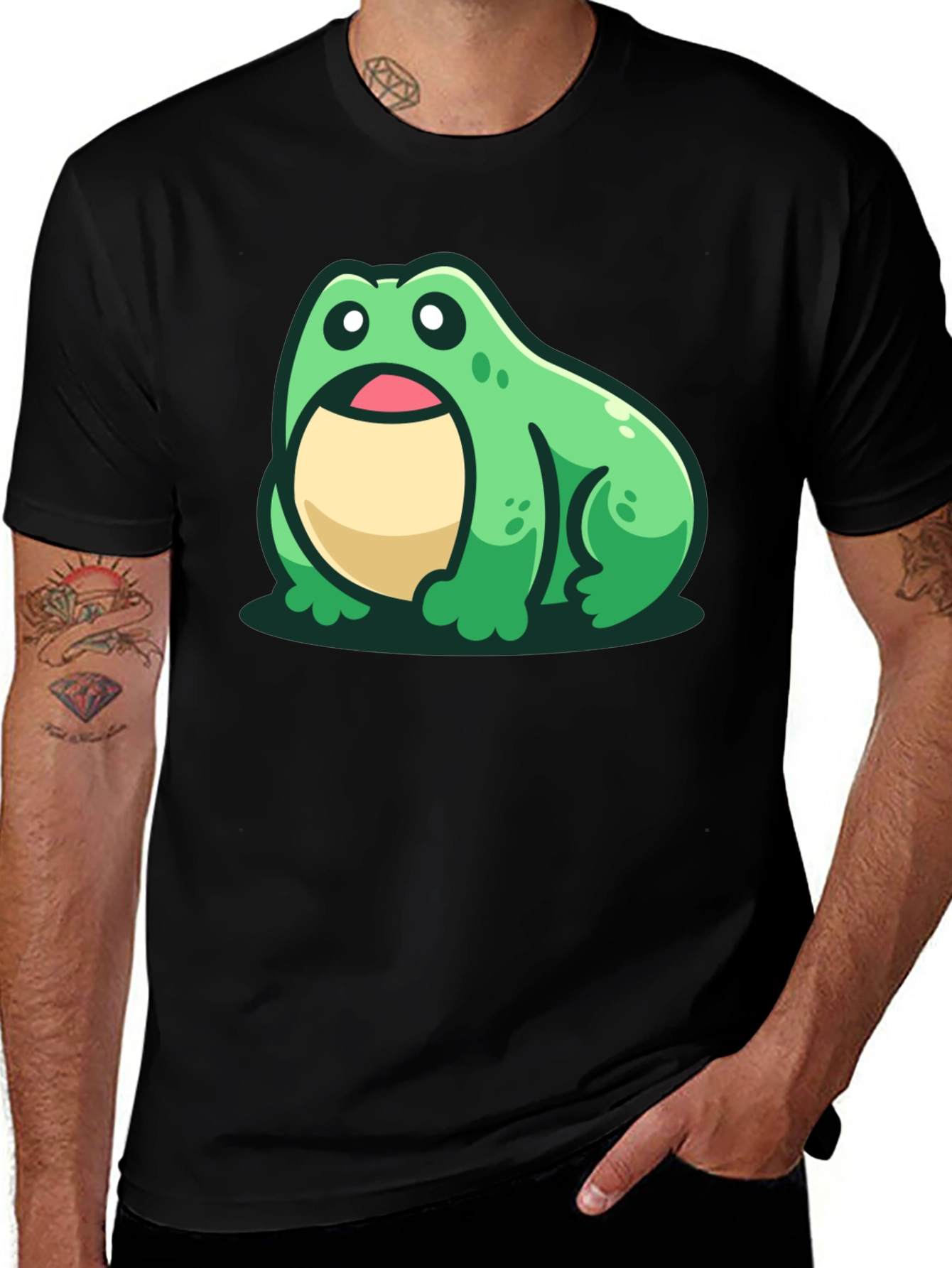 Cute Frog Graphic Tee - Black Cotton T-Shirt