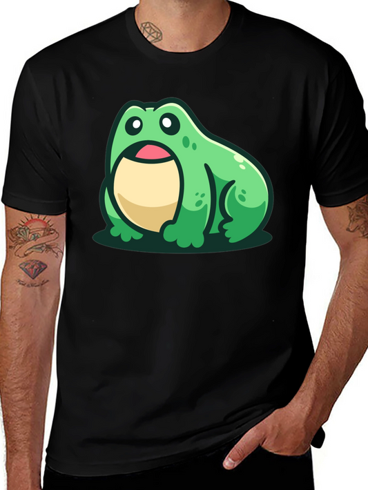 Cute Frog Graphic Tee - Black Cotton T-Shirt